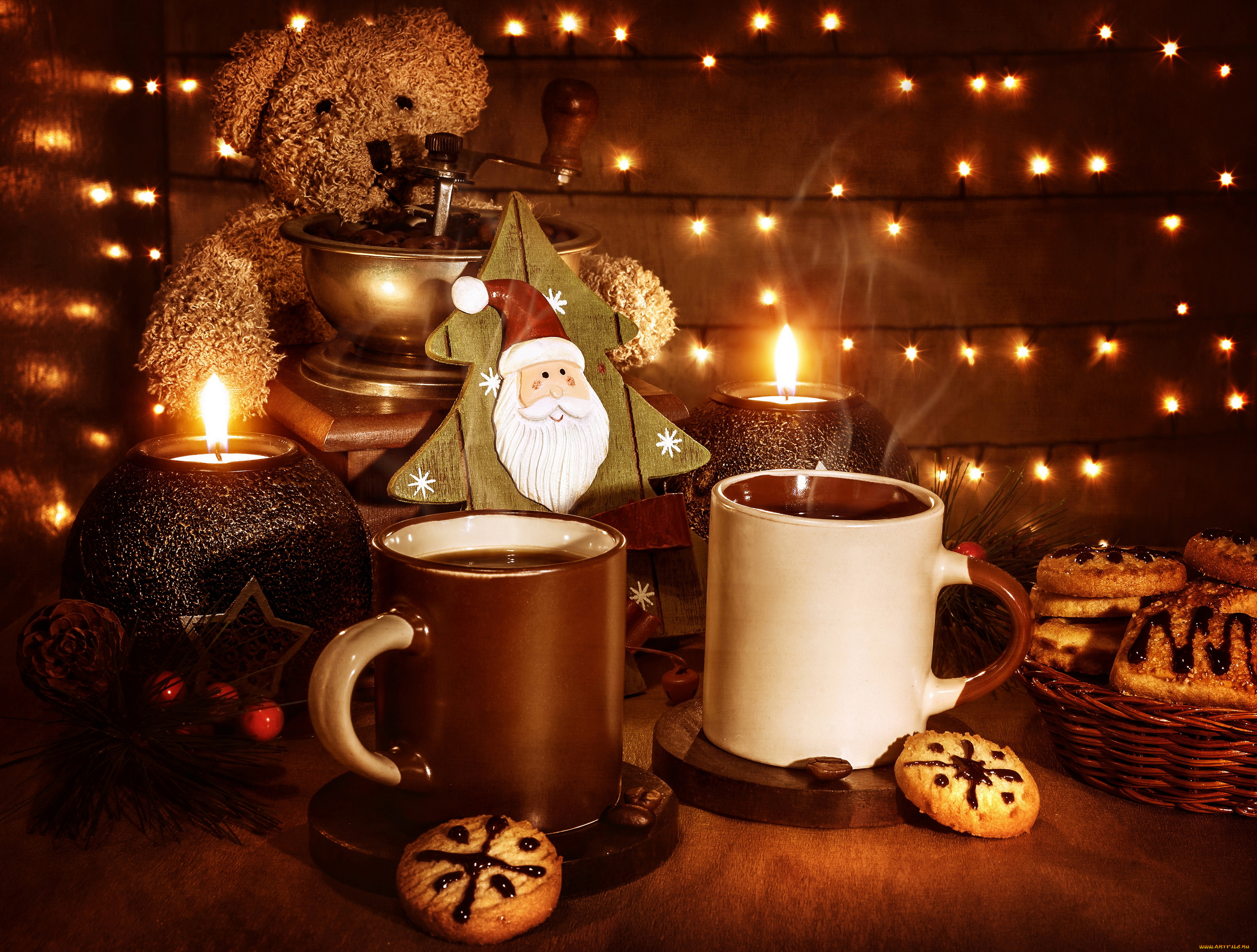 праздничные, угощения, новый, год, угощение, кофе, печенье, свеча