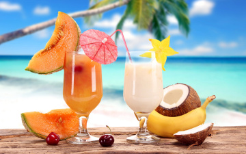 Картинка еда напитки +коктейль папайся банан кокос карамбола вишня