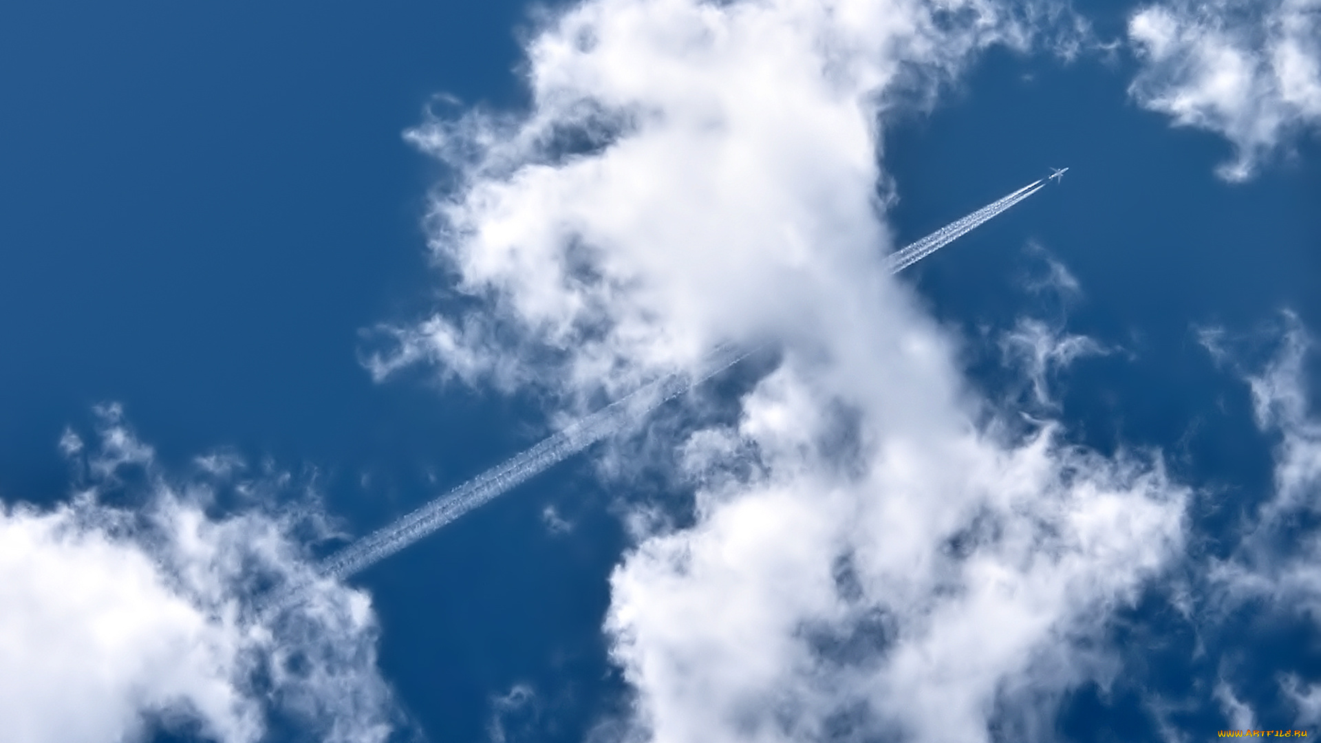 авиация, авиационный, пейзаж, креатив, след, облака, небо, полет, самолет