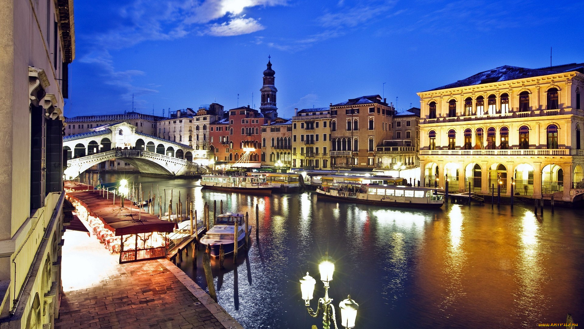 города, венеция, , италия, rialto, bridge, the, grand, canal