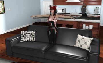Картинка 3д+графика люди+ people диван подушки кухня девушки фон интерьер взгляд