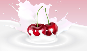 Картинка векторная+графика еда+ food ягода вишня молоко фон