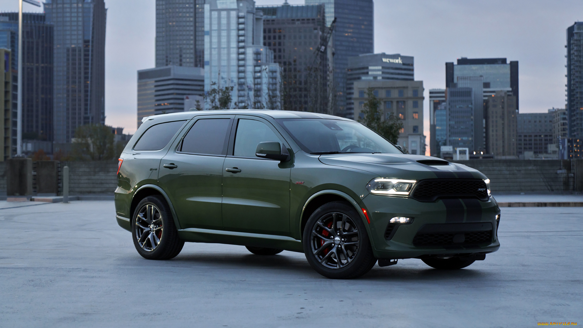 автомобили, dodge, зеленый, 2021, durango, srt, 392, джип, город