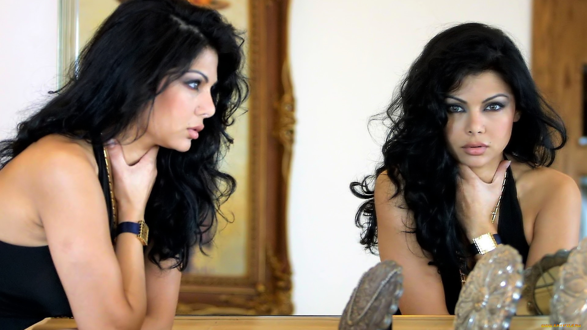 девушки, haifa, wehbe, брюнетка, часы, зеркало, отражение