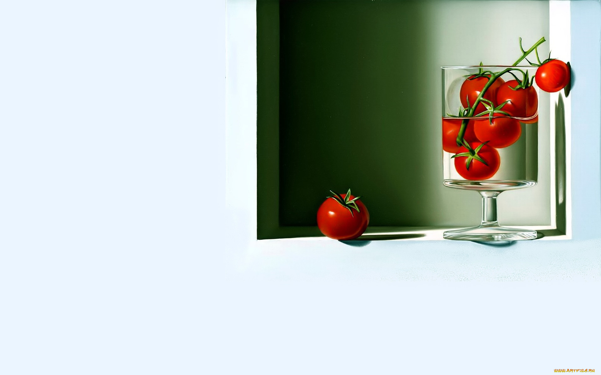 рисованное, еда, помидоры, бокал, вода, ниша
