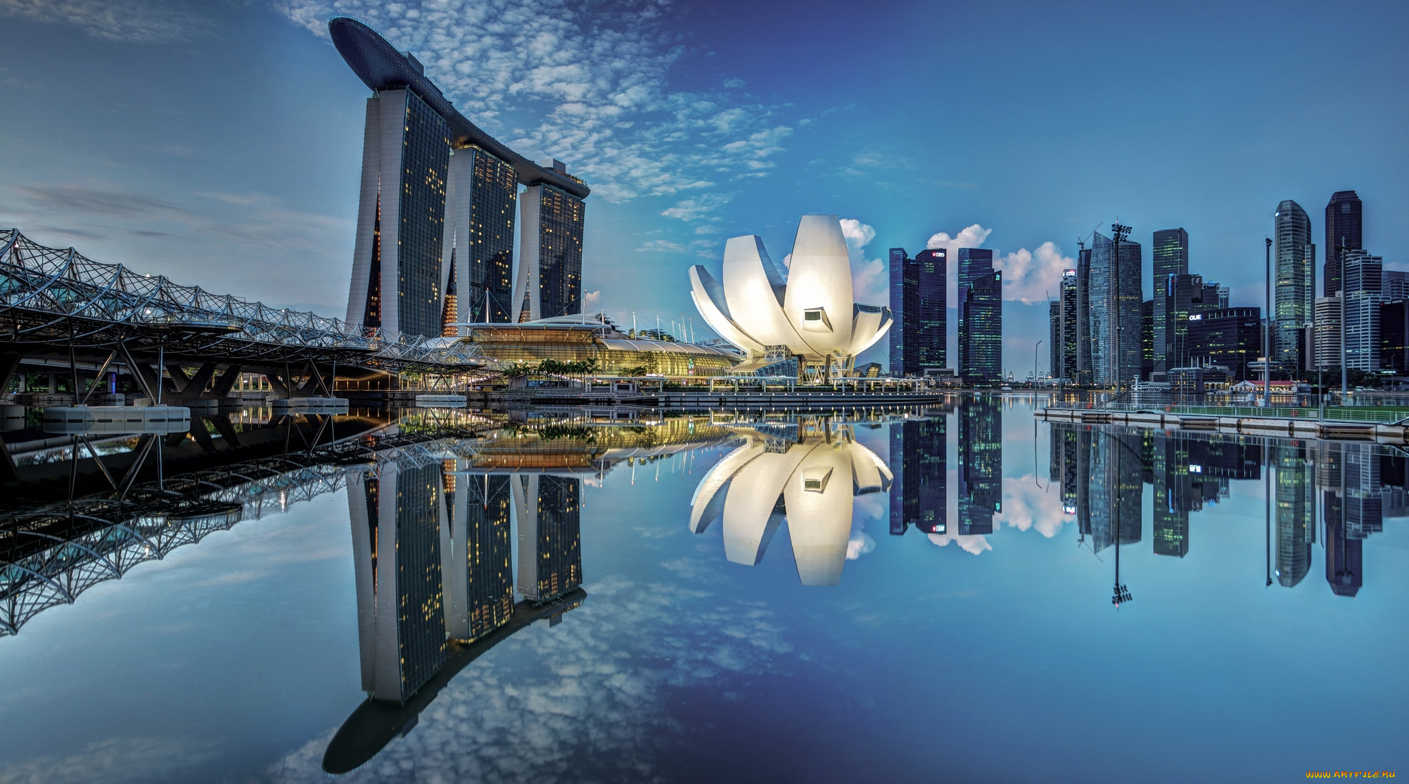 города, сингапур, ночь, отражение, отель