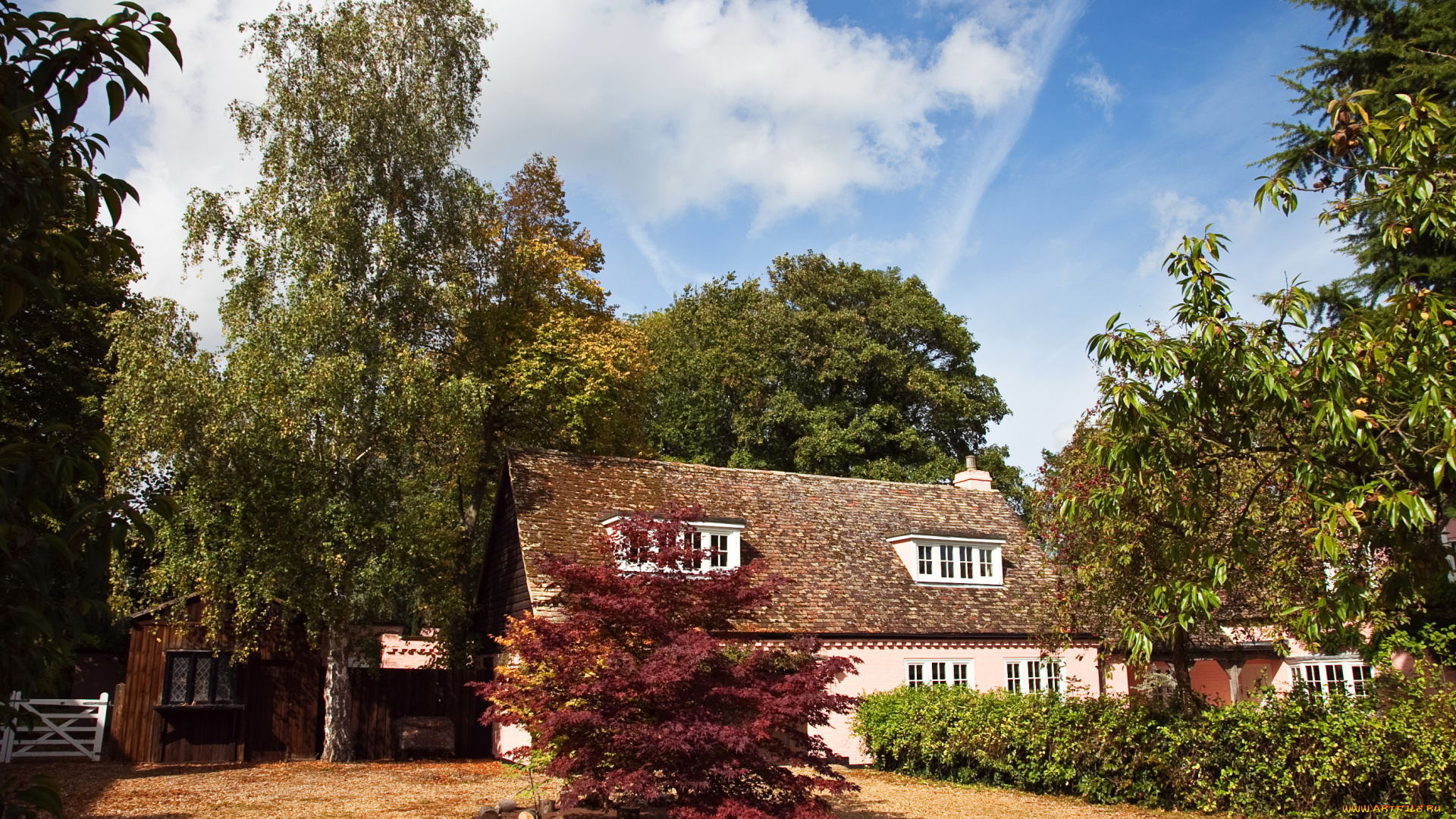 hemingford, abbots, , england, города, -, здания, , дома, англия, ландшафт, городок, трава, деревья, пейзаж