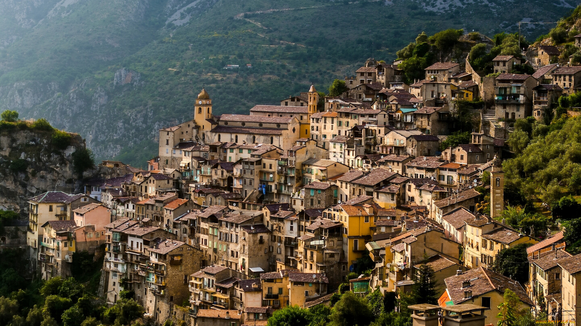 saorge, , france, города, -, панорамы, горная, деревня, здания, франция, саорж, france, панорама, склон, домики