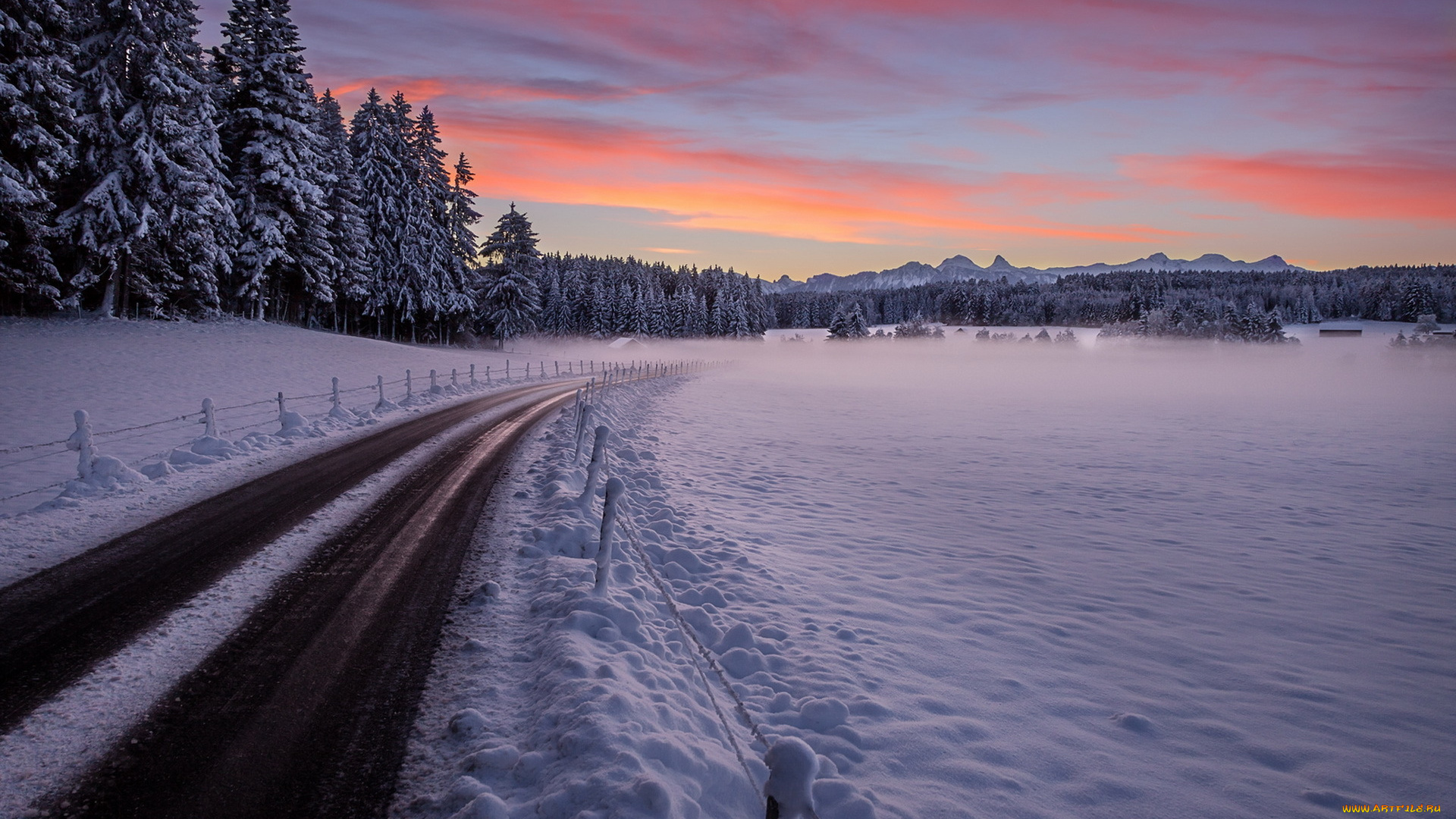 природа, дороги, дорога, снег