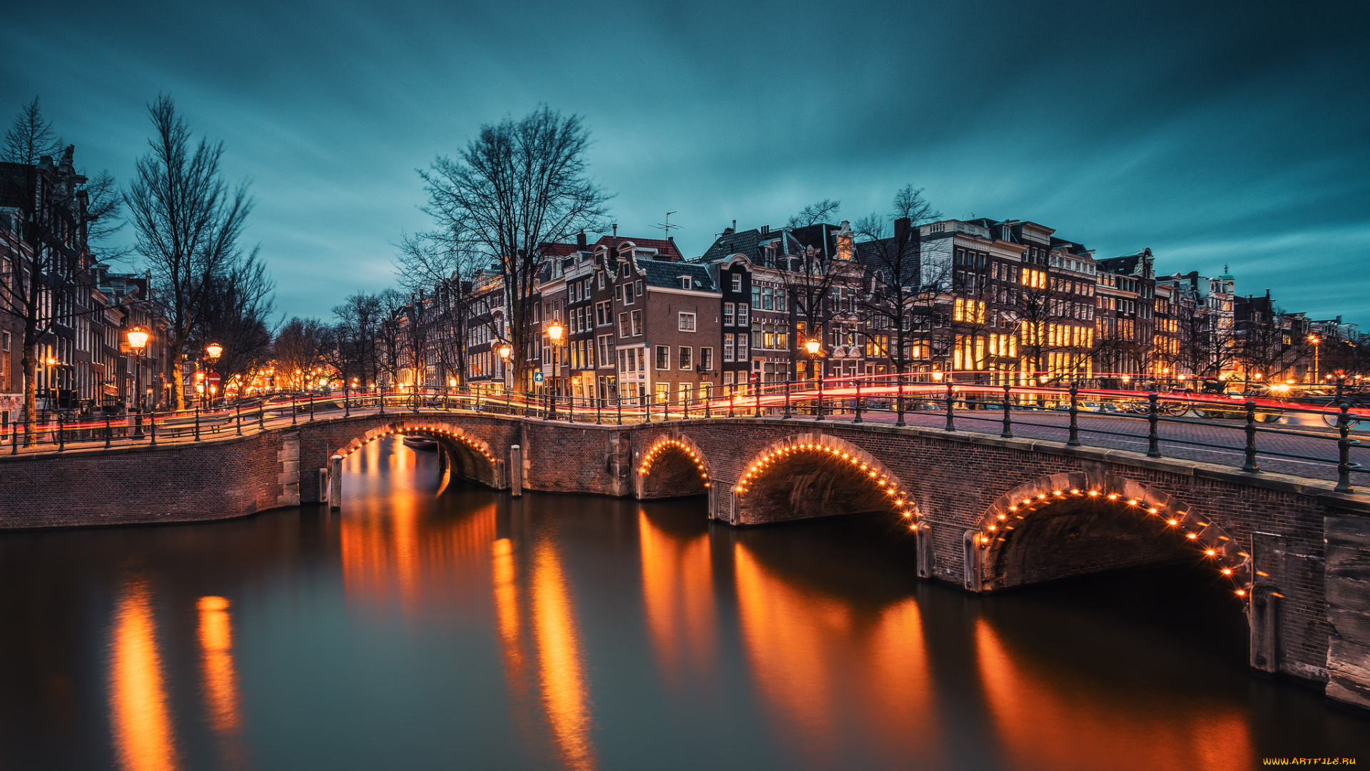 города, амстердам, , нидерланды, мост, река