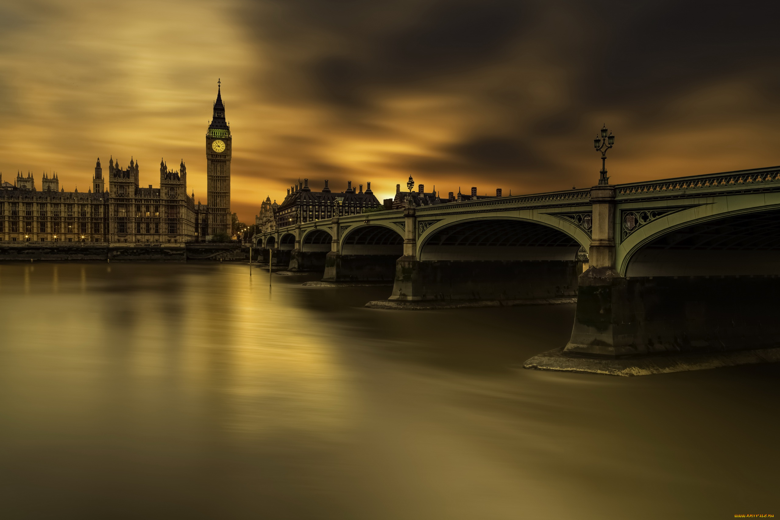 города, лондон, , великобритания, westminster, bridge, london, long, exposure