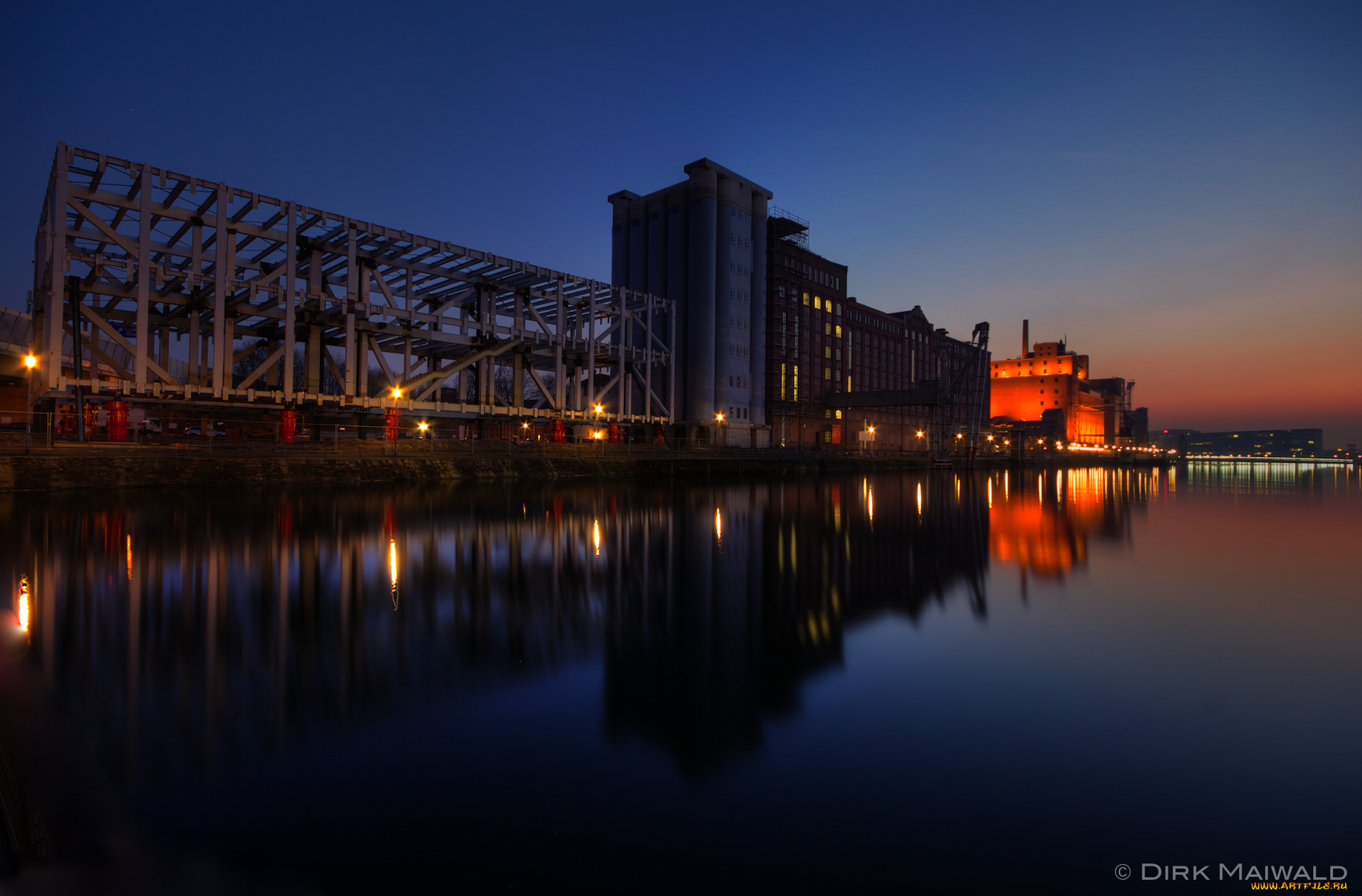 duisburg, города, огни, ночного, германия