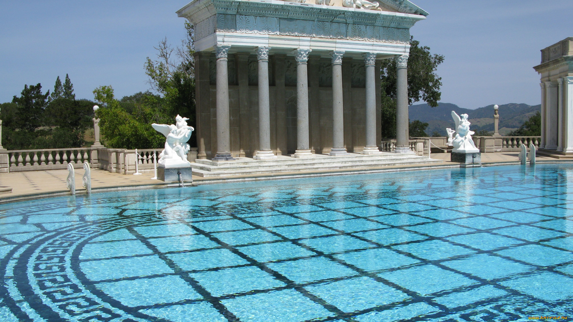 hearst, castle, neptune, pool, интерьер, бассейны, открытые, площадки, калифорния