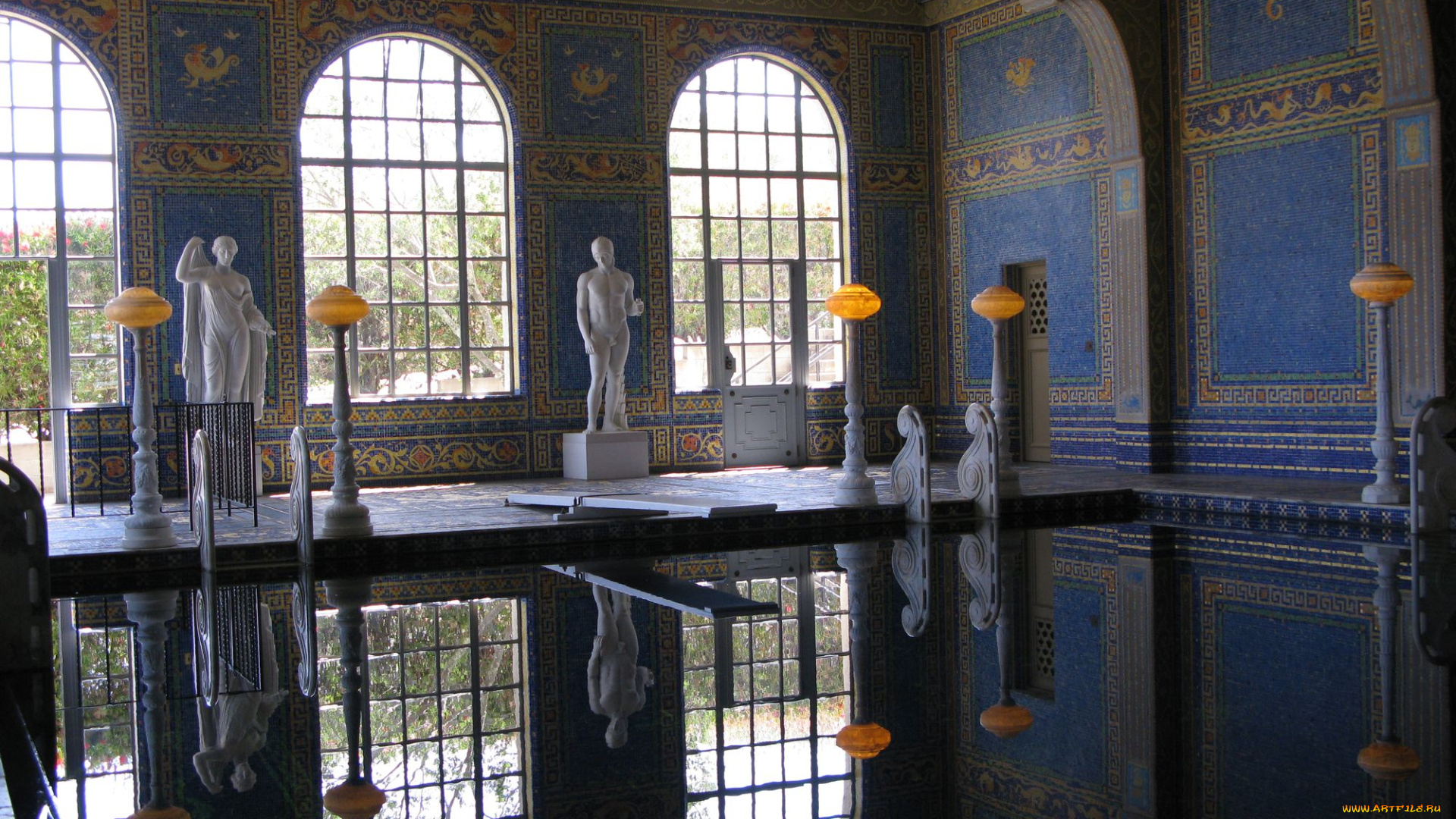 hearst, castle, neptune, pool, интерьер, бассейны, открытые, площадки, калифорния