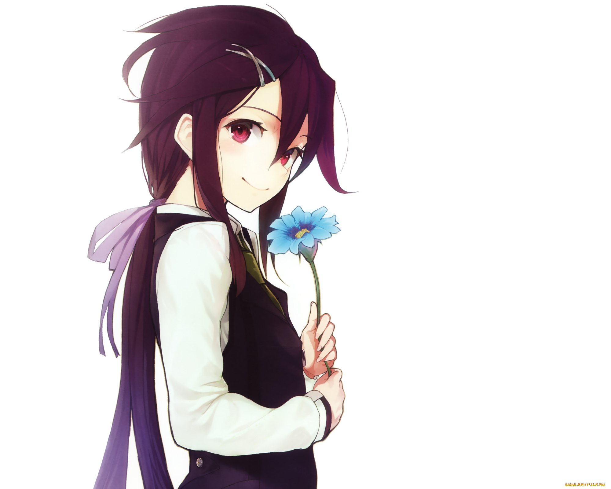 аниме, *unknown, другое, черные, волосы, цветок, девушка