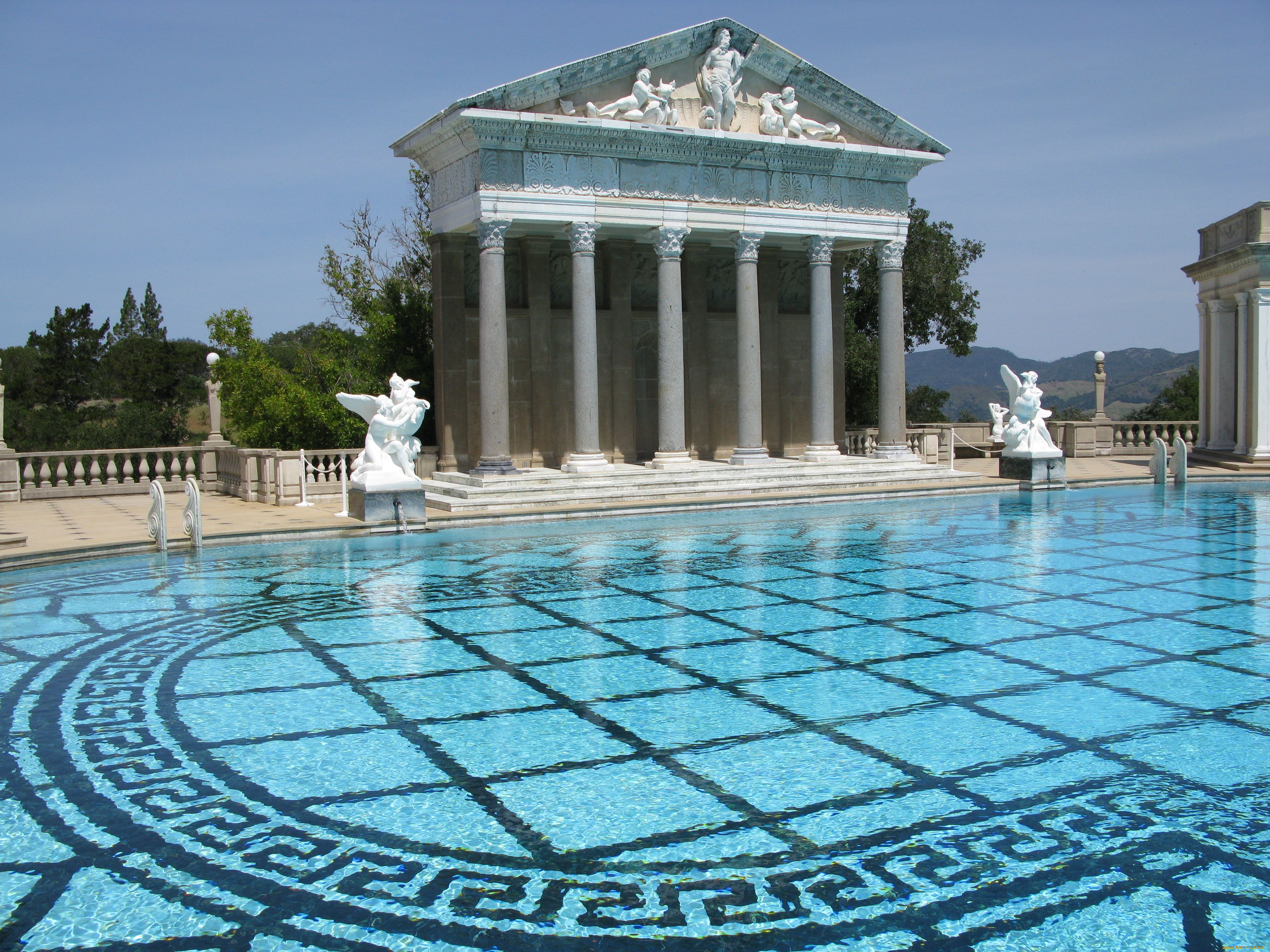 hearst, castle, neptune, pool, интерьер, бассейны, открытые, площадки, калифорния