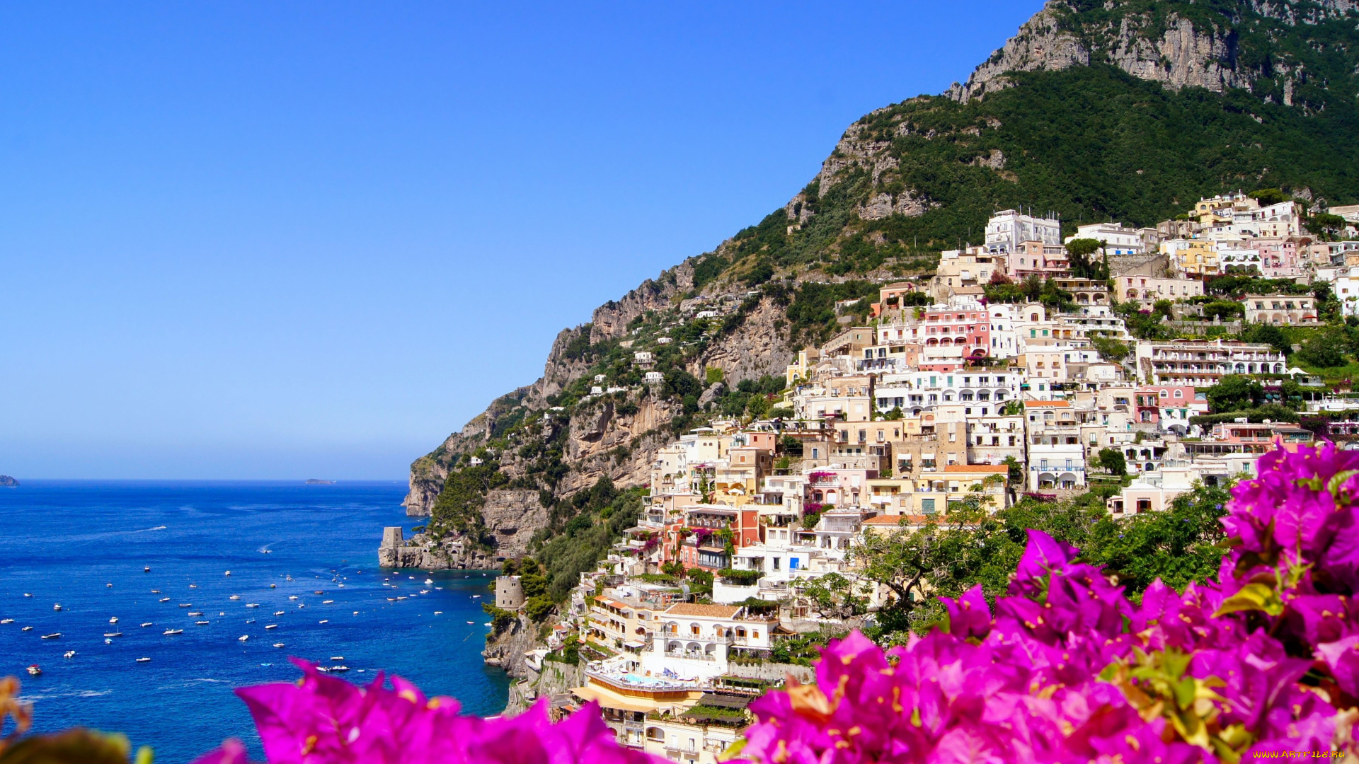 amalfi, italy, города, амальфийское, лигурийское, побережье, италия, залив, амальфи, цветы, здания, скалы