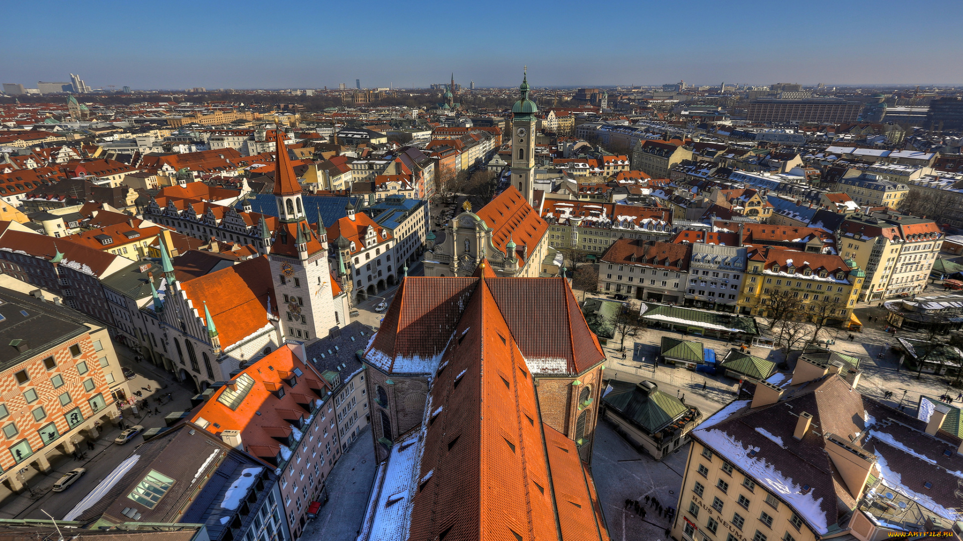 мюнхен, германия, города, панорамы, germany, munich, дома, улицы, крыши, здания