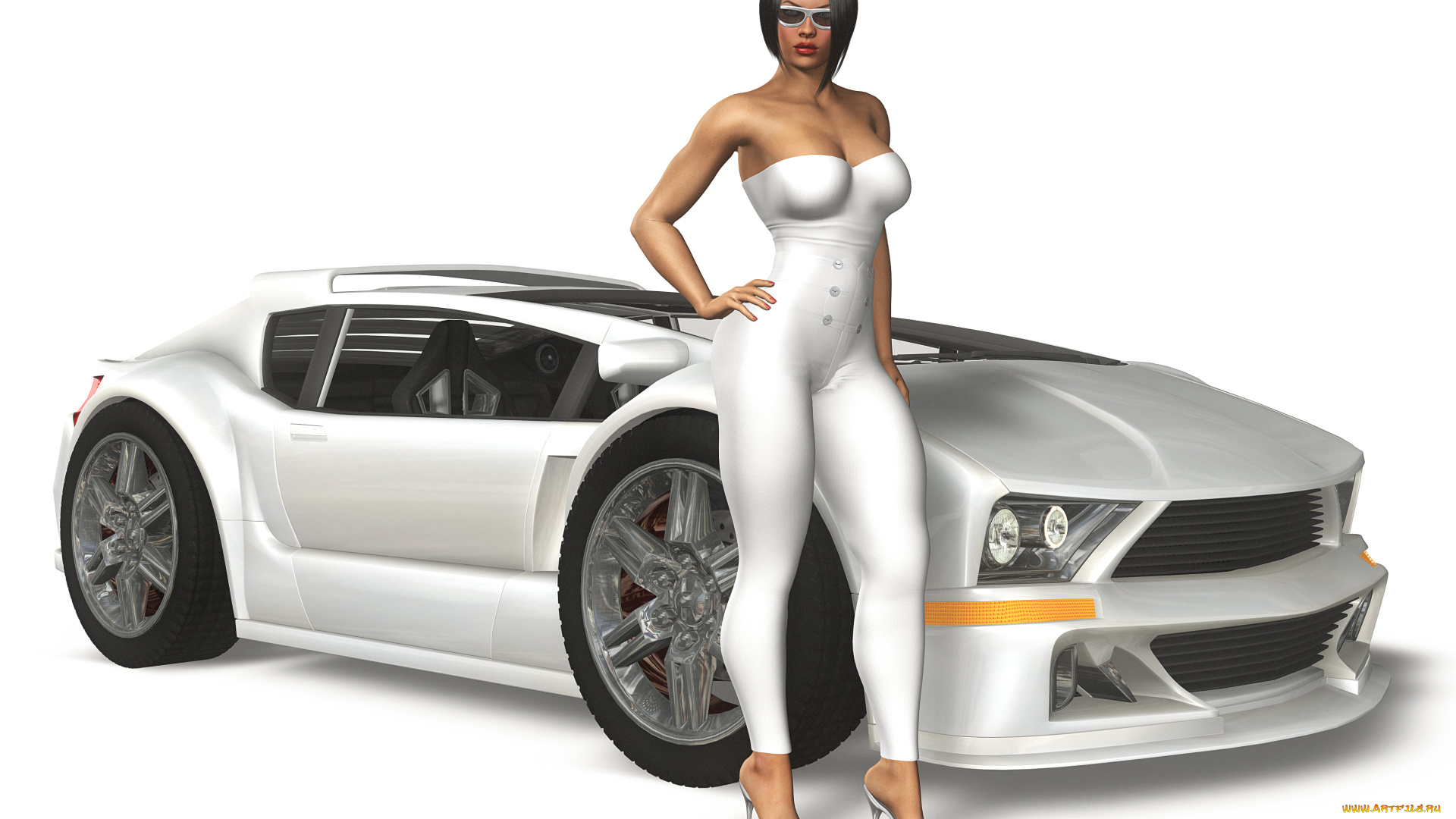 автомобили, 3d, car&girl, автомобиль, девушка