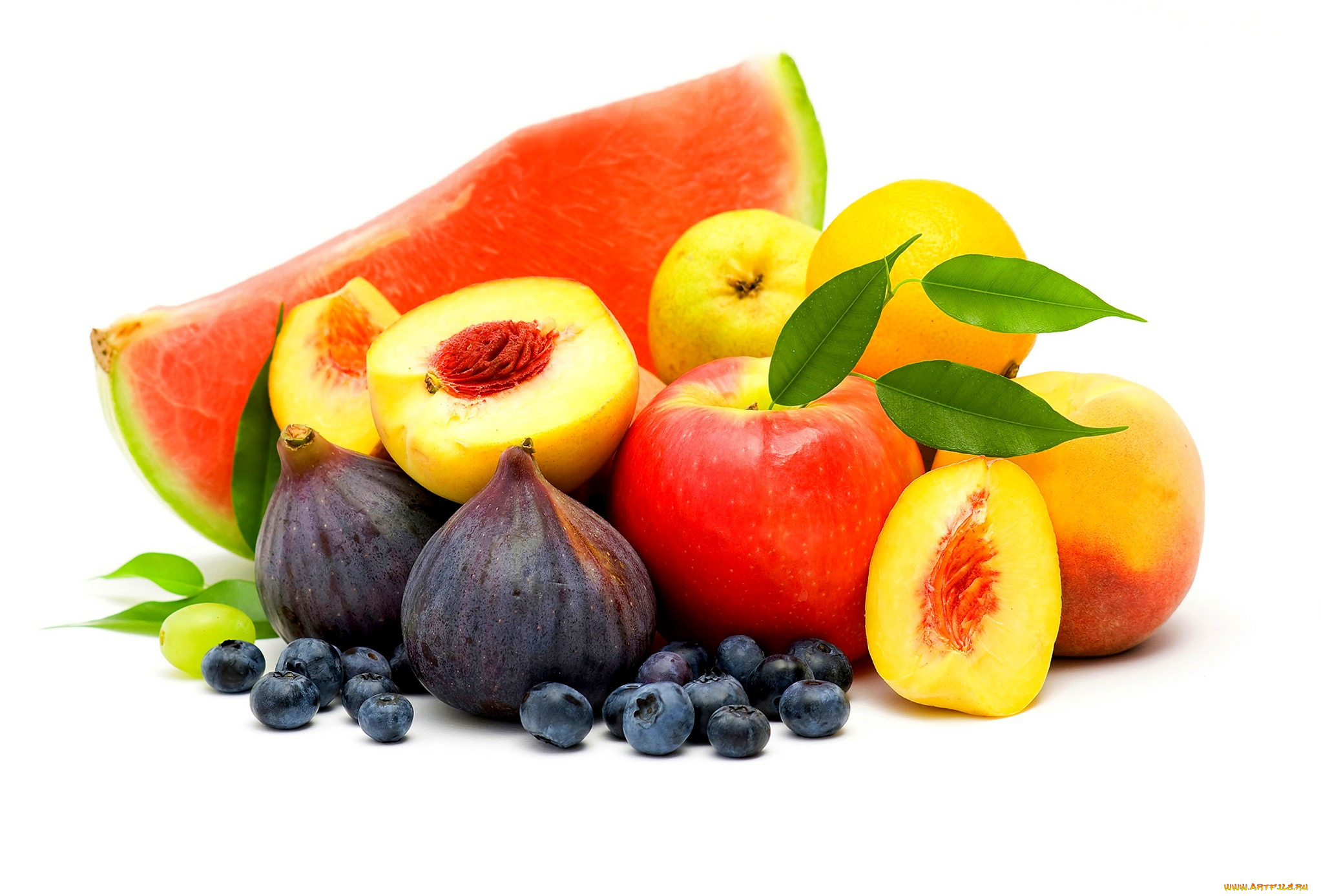 еда, фрукты, , ягоды, черника, белый, фон, инжир, персик, арбуз