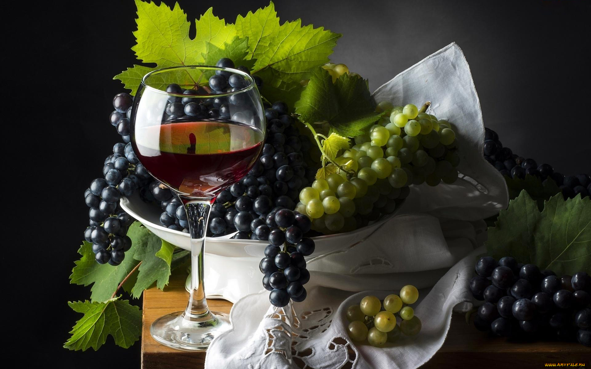 еда, виноград, бокал, вино