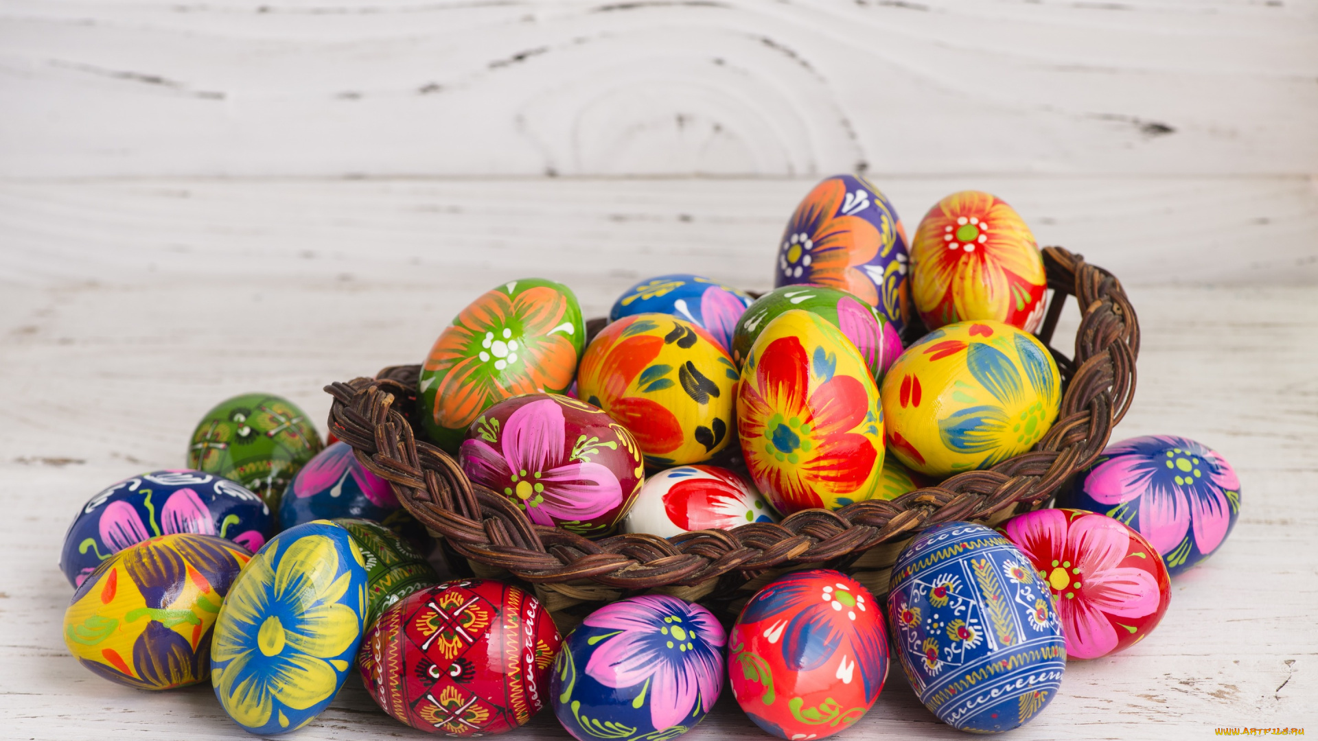 праздничные, пасха, eggs, spring, happy, яйца, крашеные, busket, easter, wood, colorful, decoration, корзина, весна