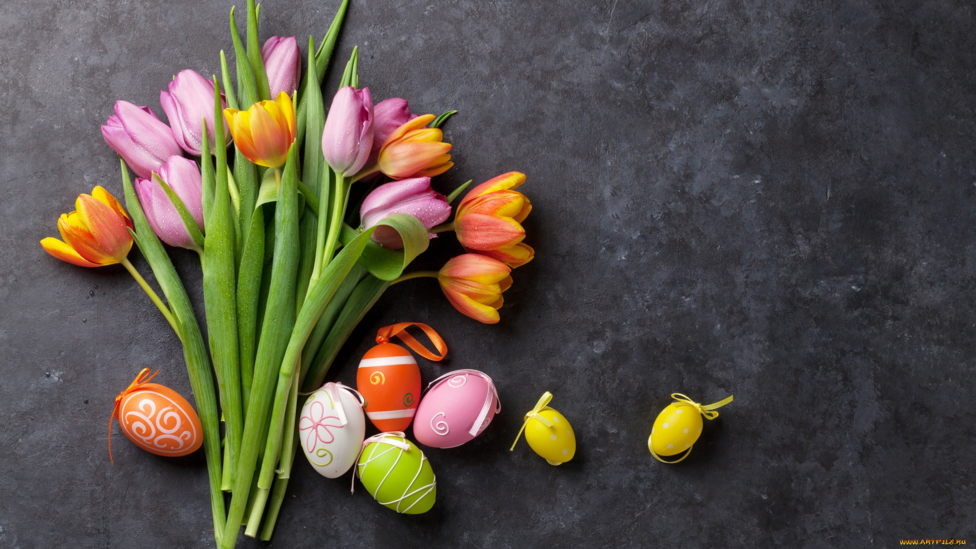 праздничные, пасха, tulips, цветы, eggs, тюльпаны, spring, яйца, крашеные, pink, easter, decoration, flowers, happy, розовые, colorful