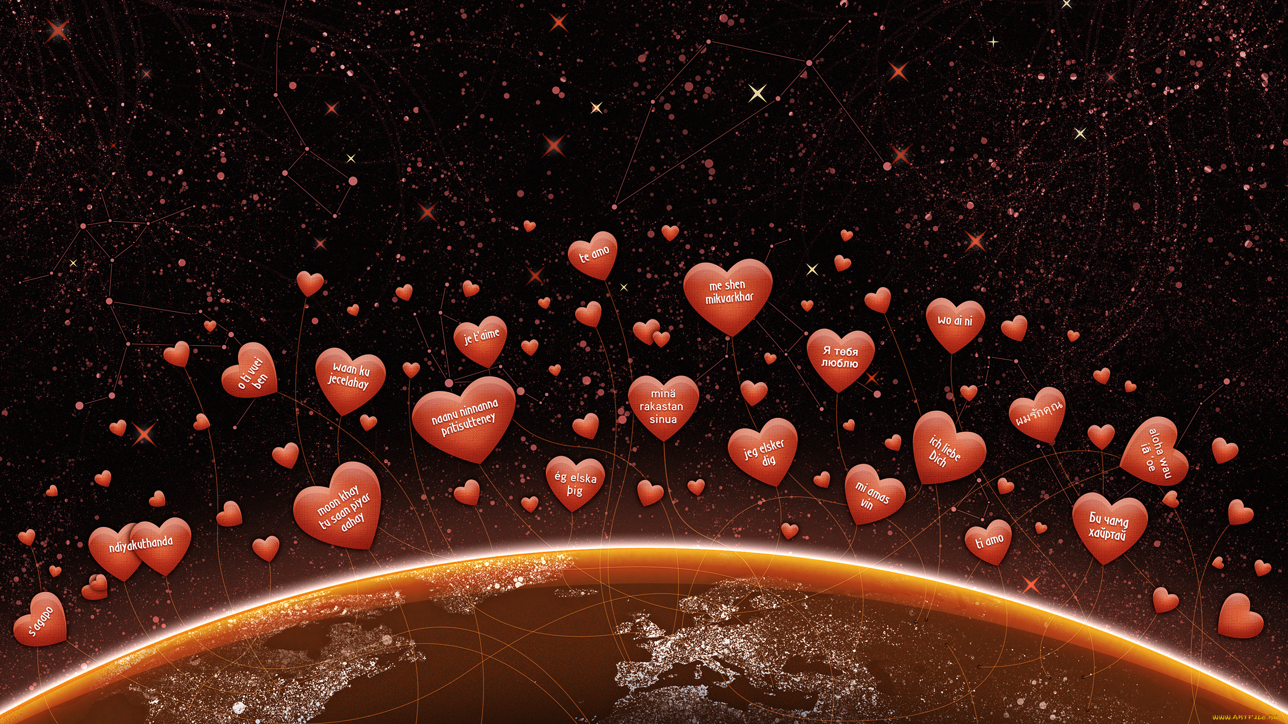 векторная, графика, сердечки, , hearts, космос, сердечки, планета, признания