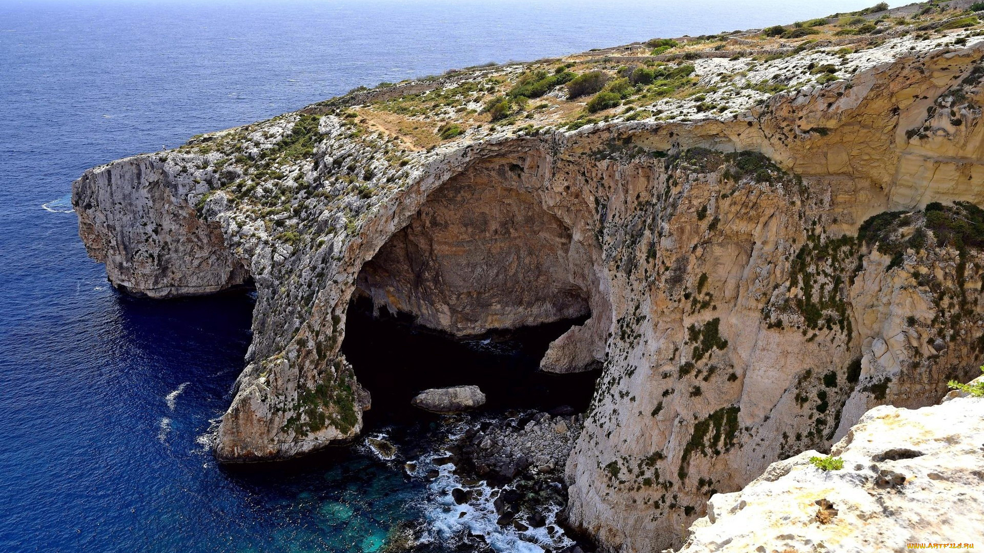 blue, grotto, malta, природа, побережье, blue, grotto