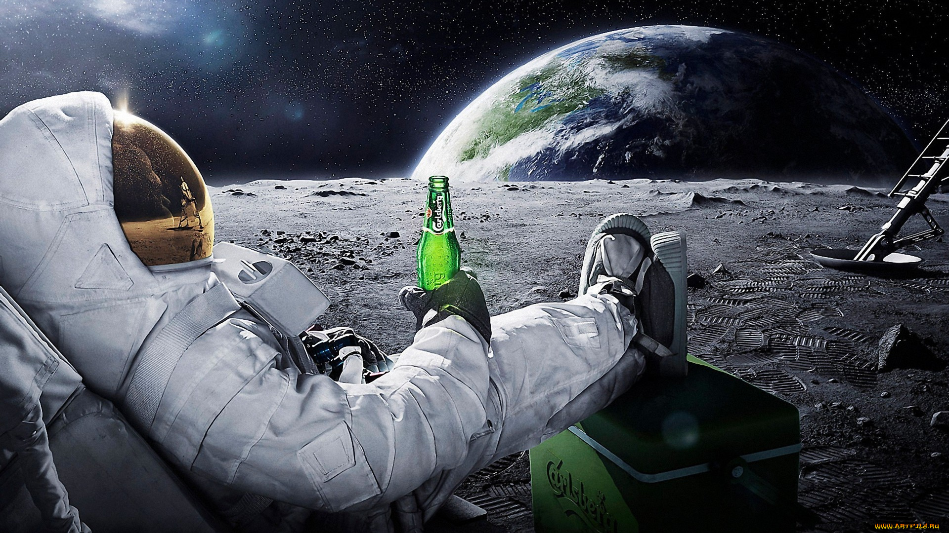 бренды, carlsberg, следы, ящик, ракета, скафандр, планета, космонавт, бутылка, пиво, карлсберг