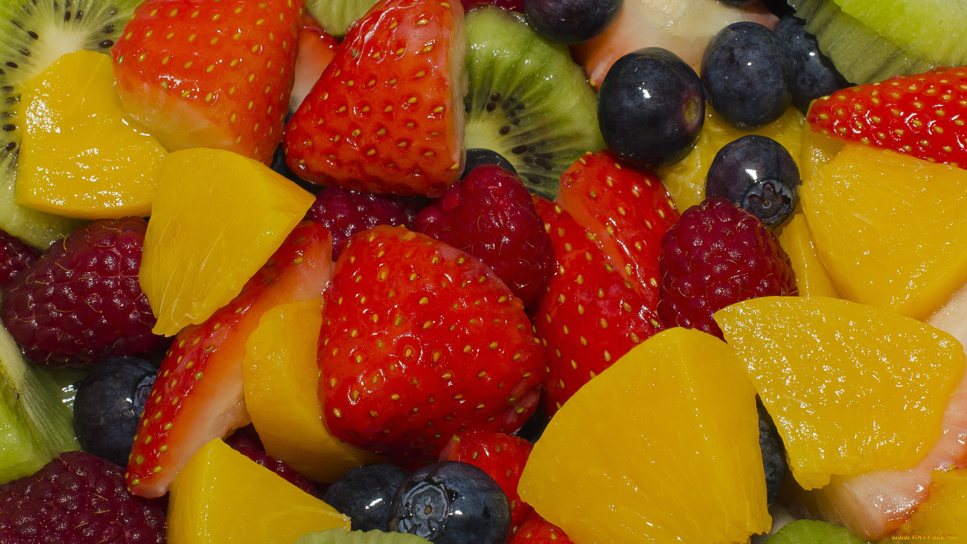 еда, фрукты, , ягоды, голубика, клубника, малина, ягоды, персики, фруктовый, салат, киви