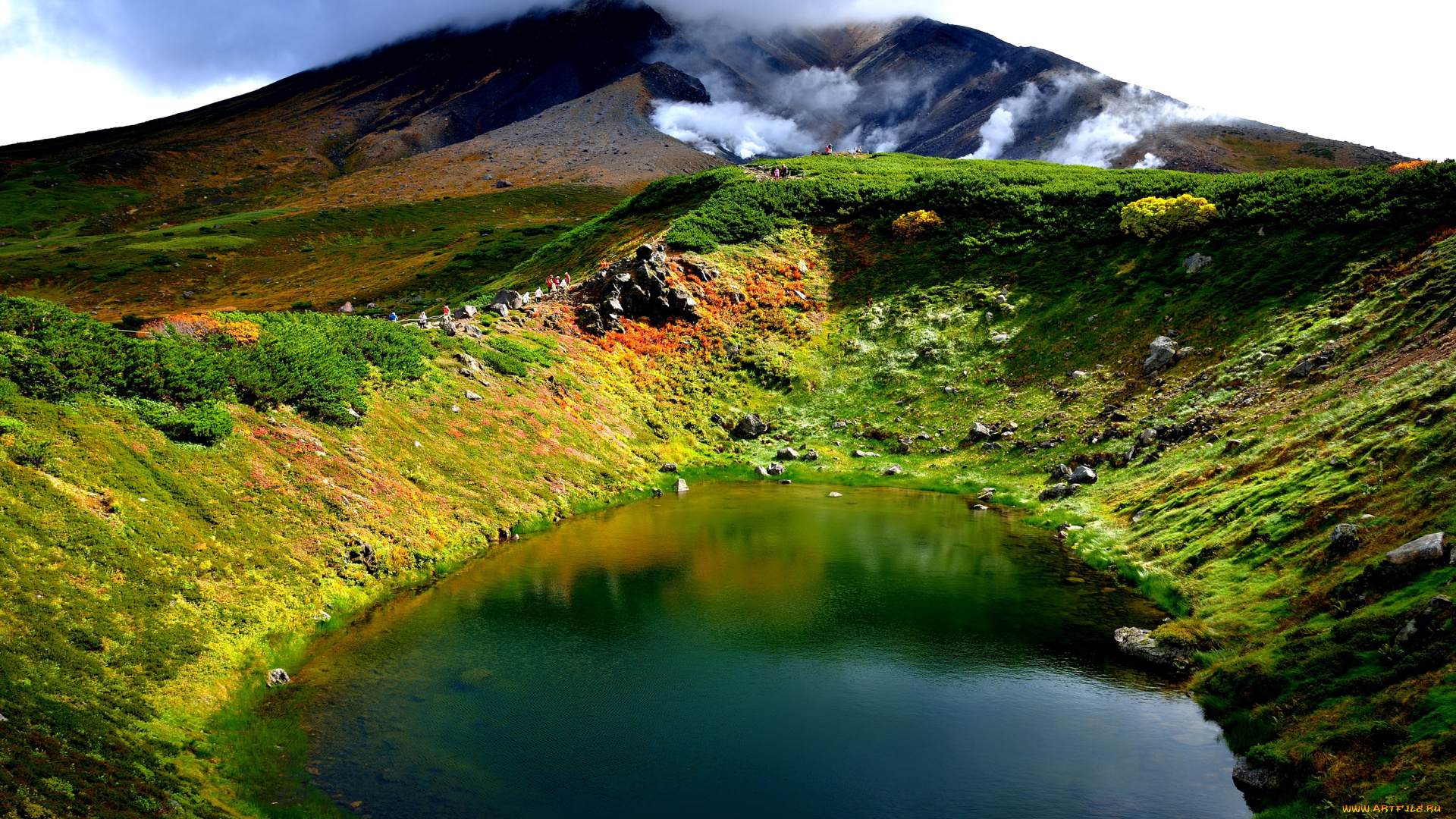 гора, asahidake, Япония, природа, горы, гора, asahidake, hokkaido, япония, озеро