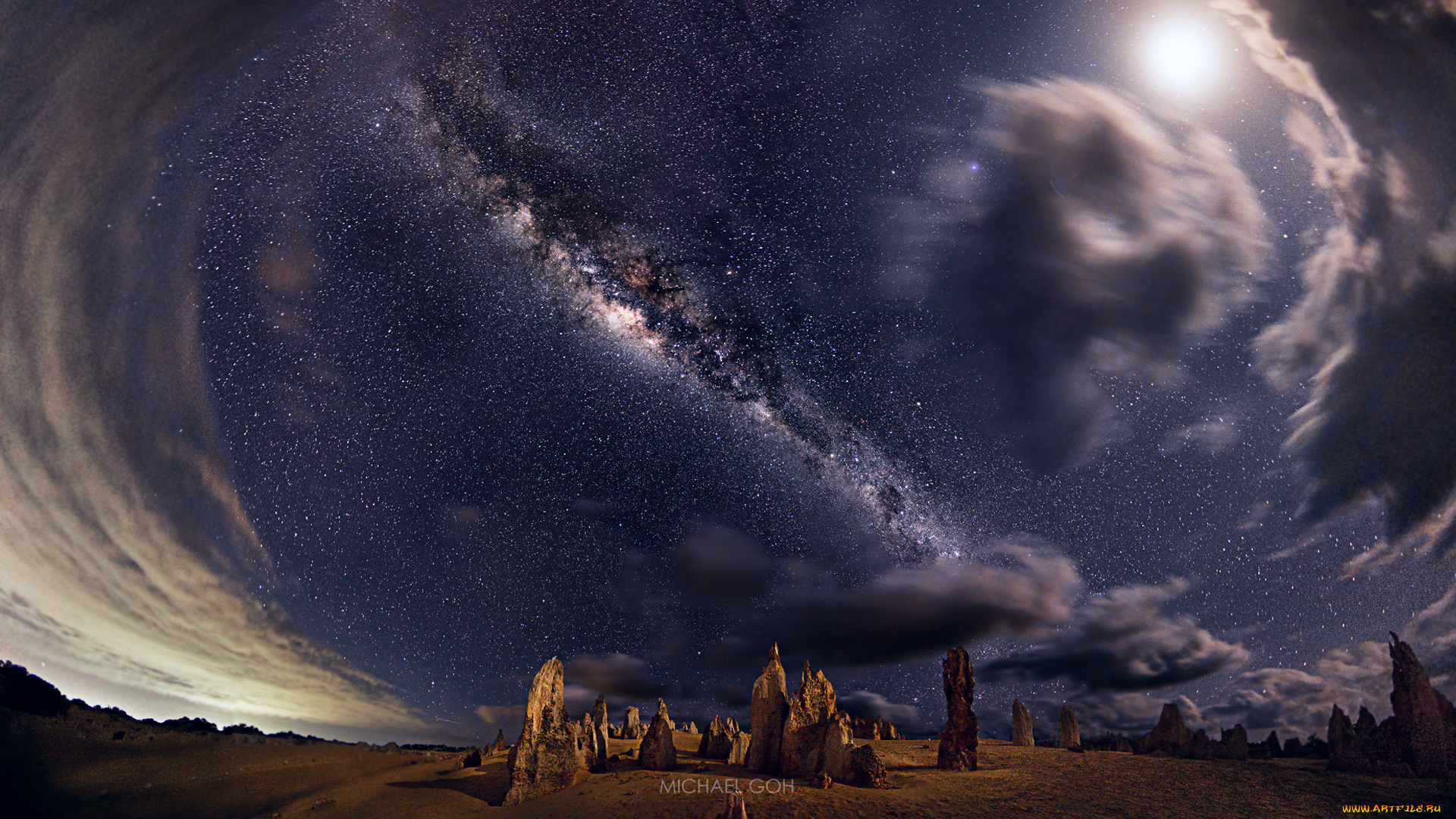 космос, галактики, туманности, западная, австралия, национальный, парк, nambung, ночь, небо, млечный, путь, звезды, скалы, панорама