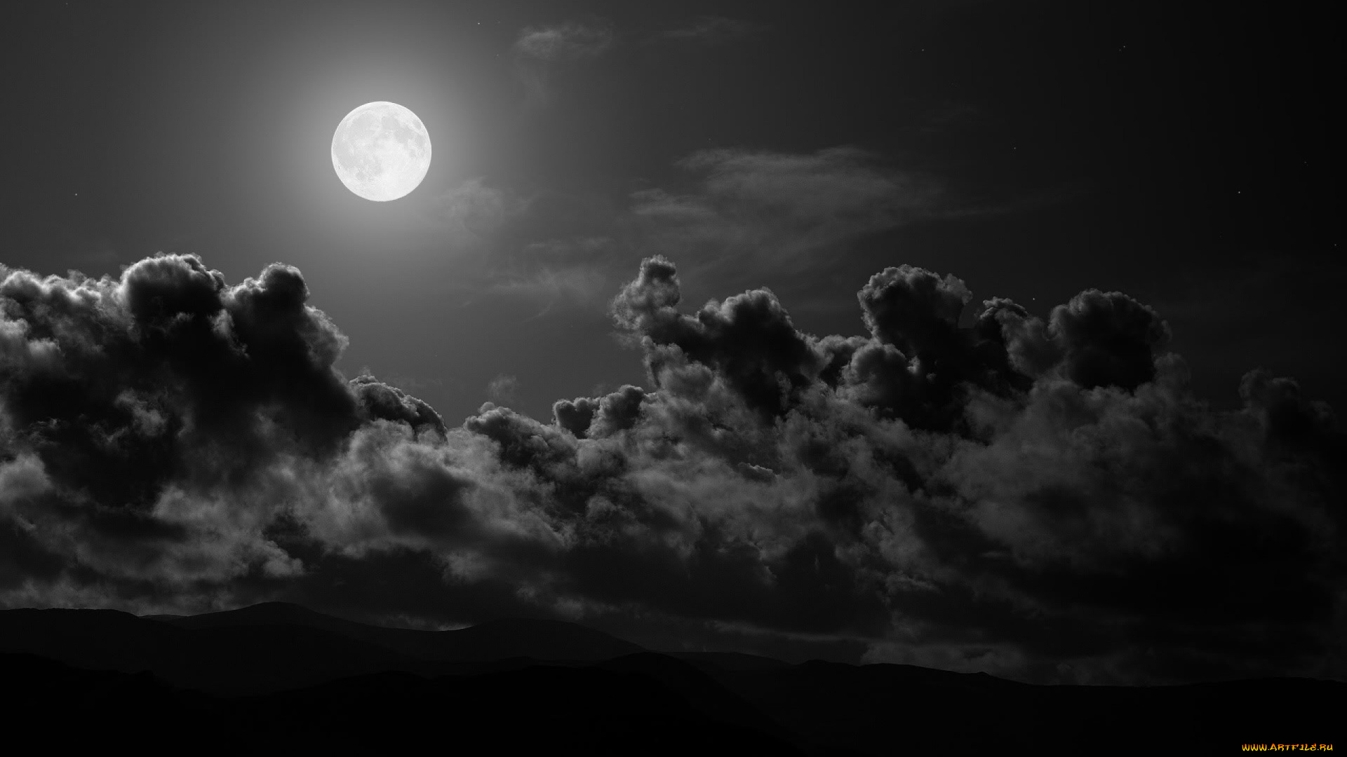 природа, облака, ночь, луна