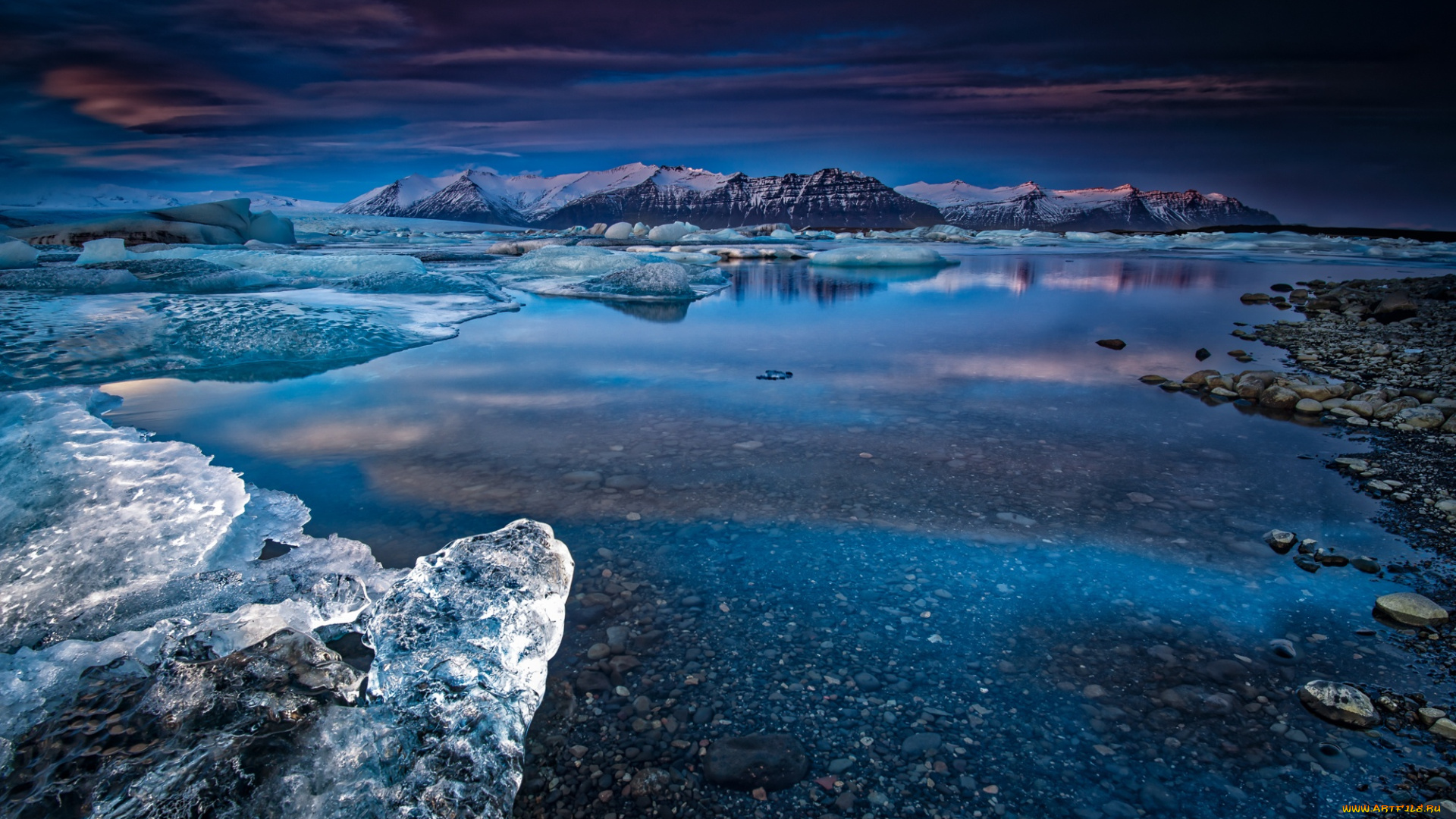 природа, реки, озера, sunset, река, зима, снег, горы, iceland