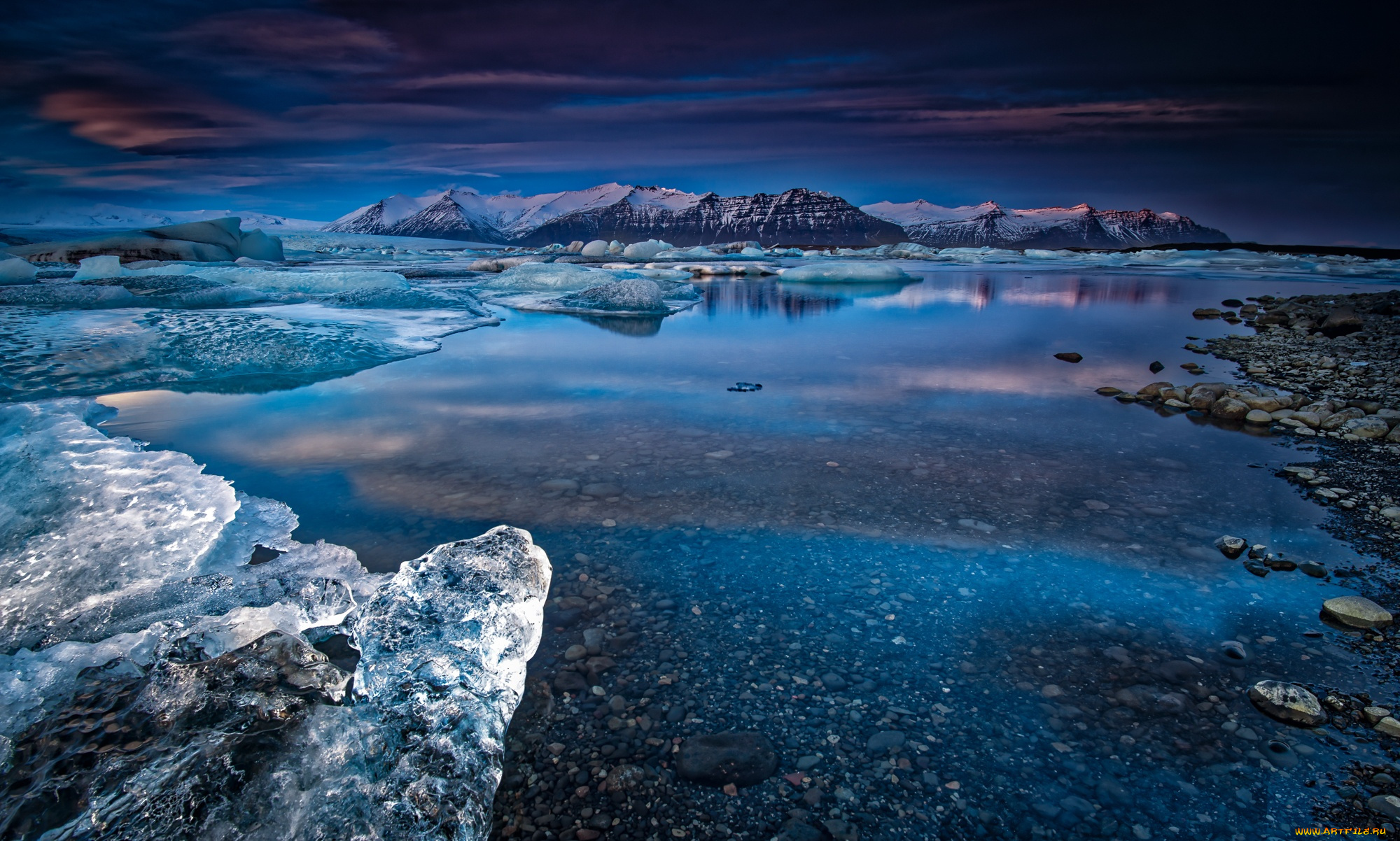 природа, реки, озера, sunset, река, зима, снег, горы, iceland