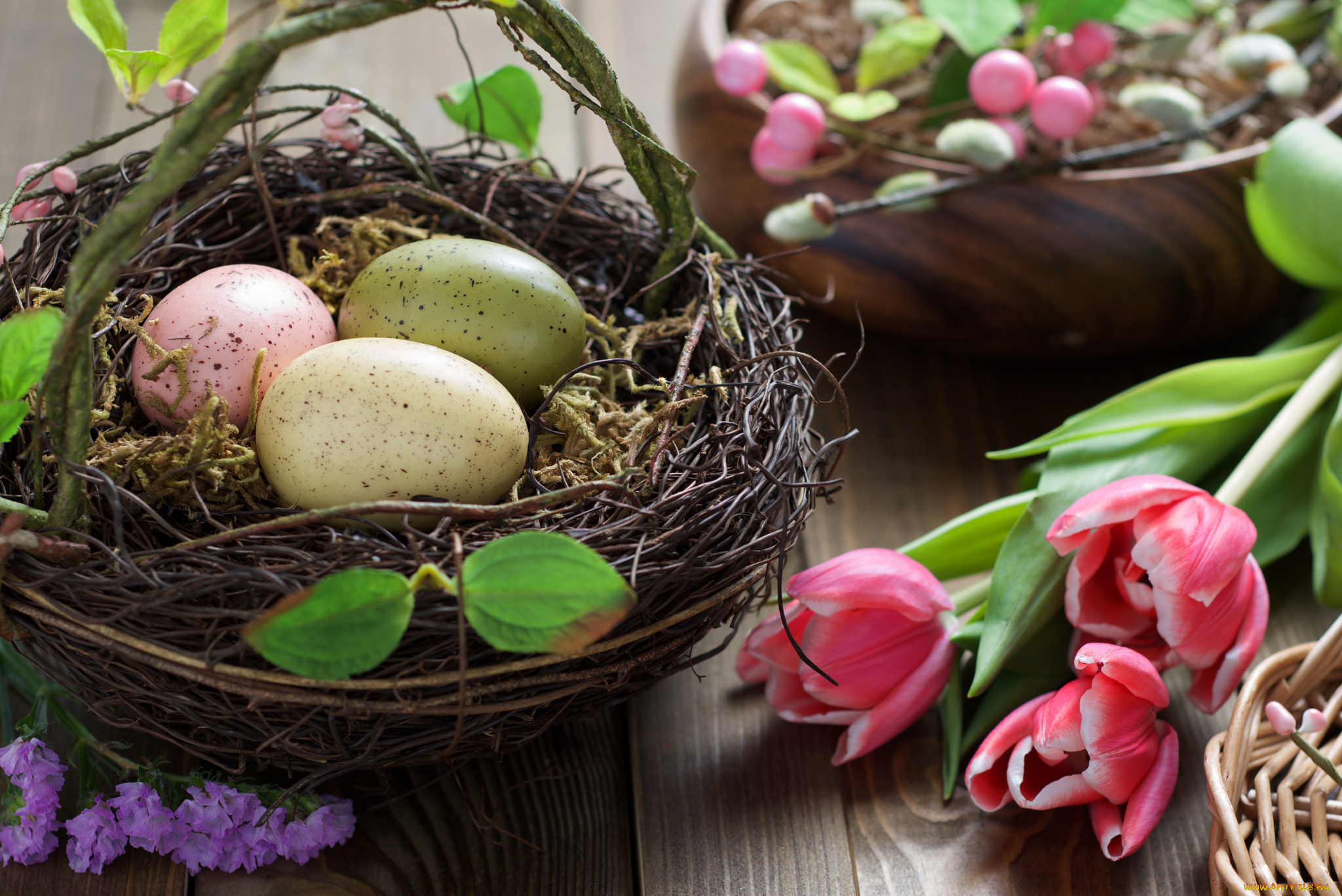 праздничные, пасха, весна, яйца, цветы, праздник