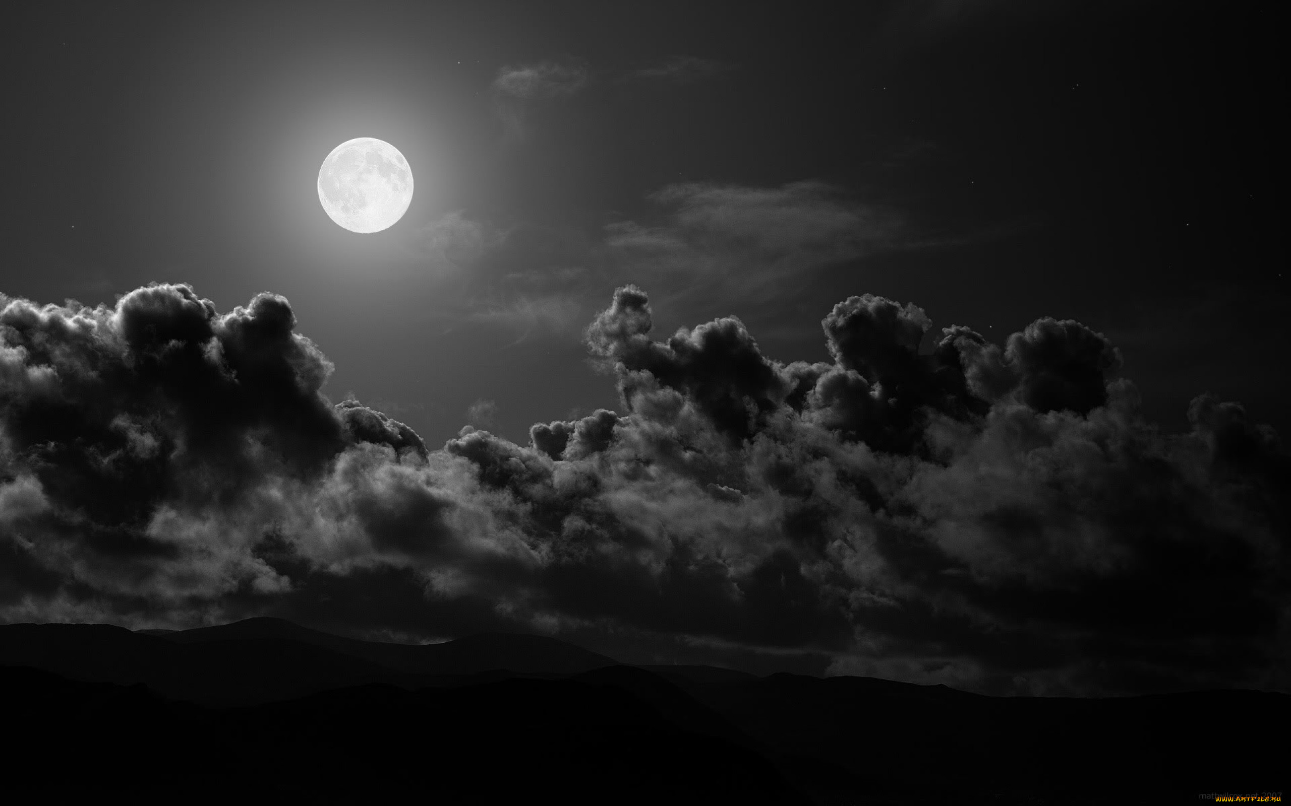природа, облака, ночь, луна