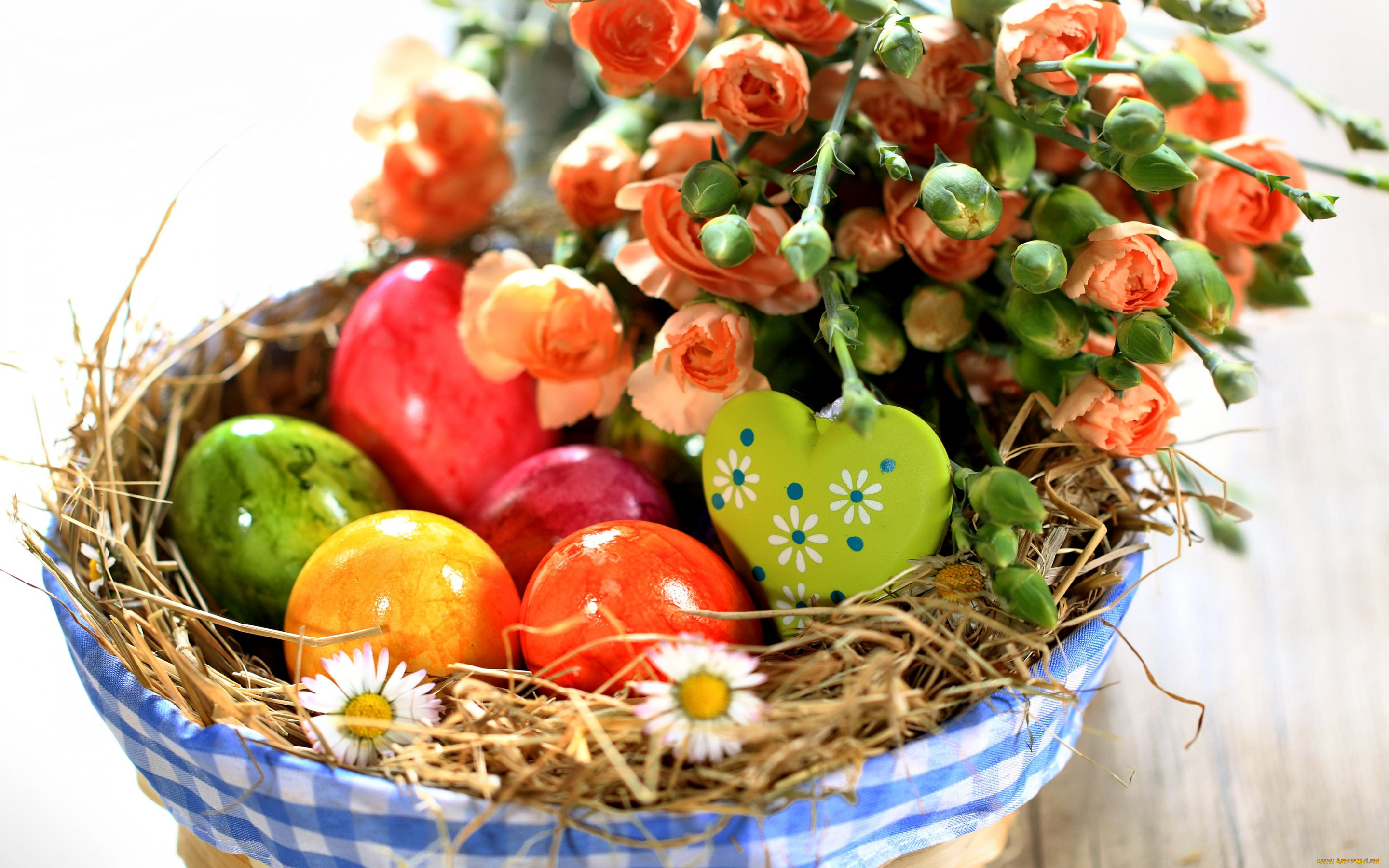 праздничные, пасха, spring, holiday, разноцветные, flowers, easter, весна, яйца, розы, цветы