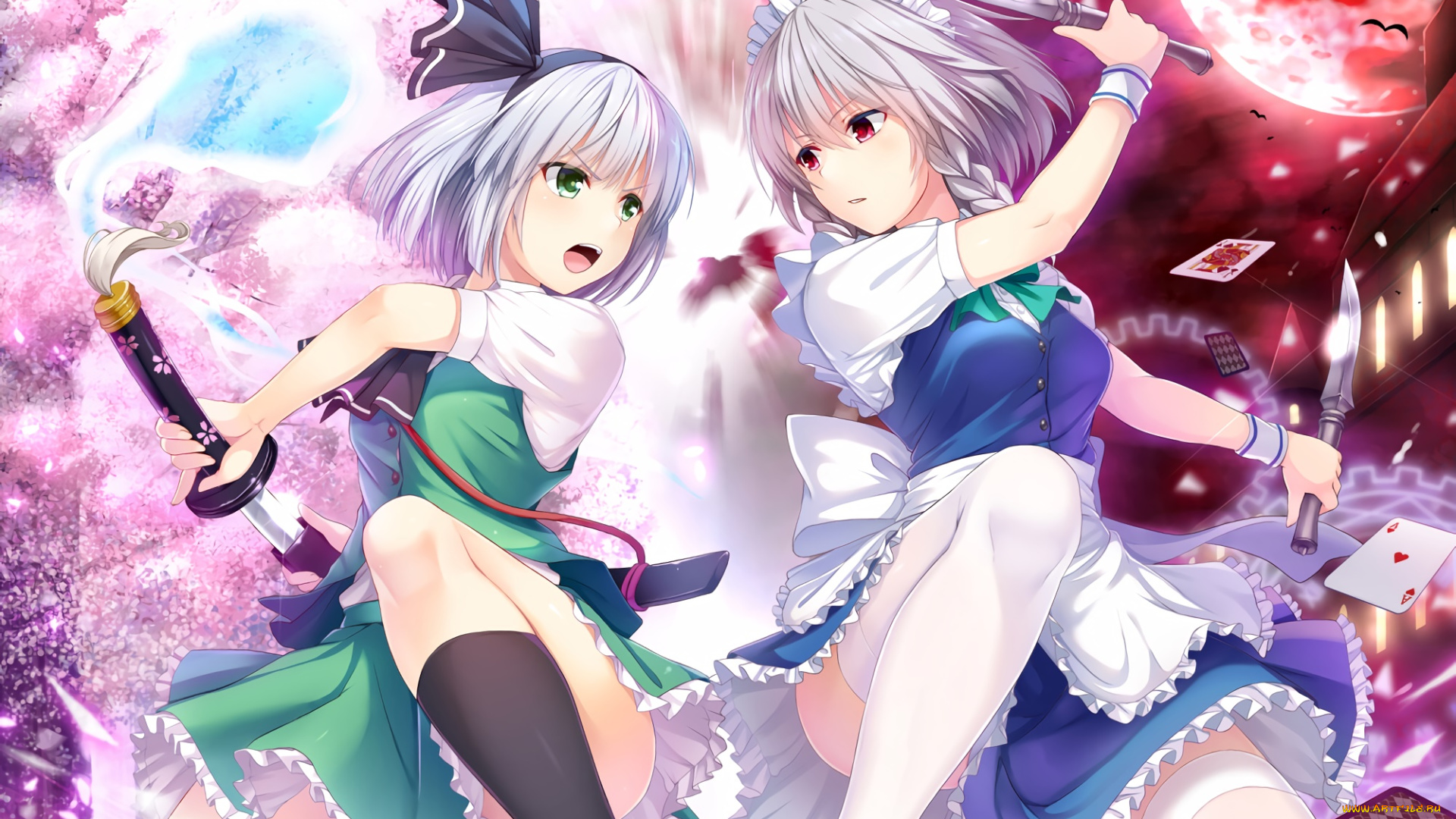 аниме, touhou, фон, взгляд, девушки