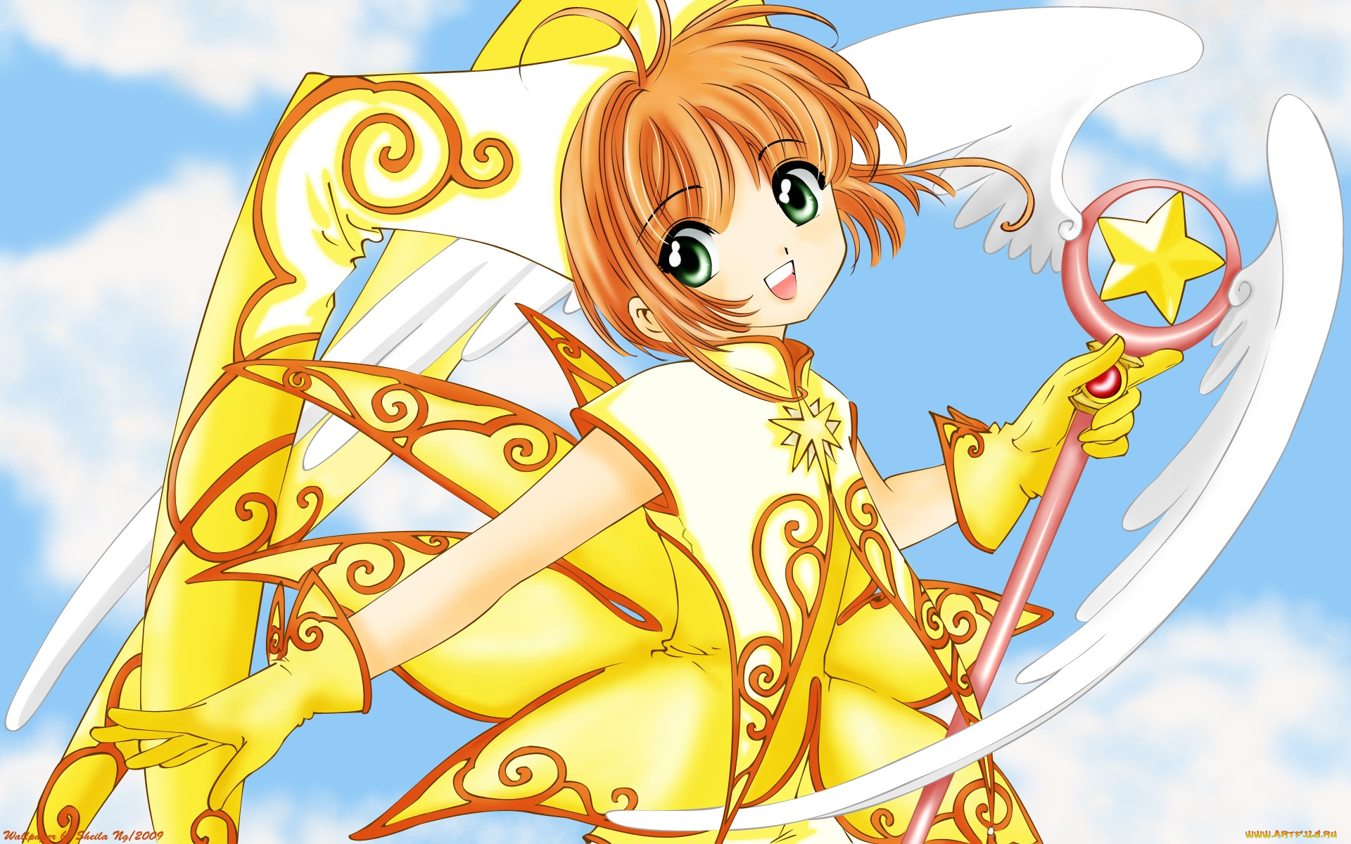 card, captor, sakura, аниме, взгляд, девушка, фон