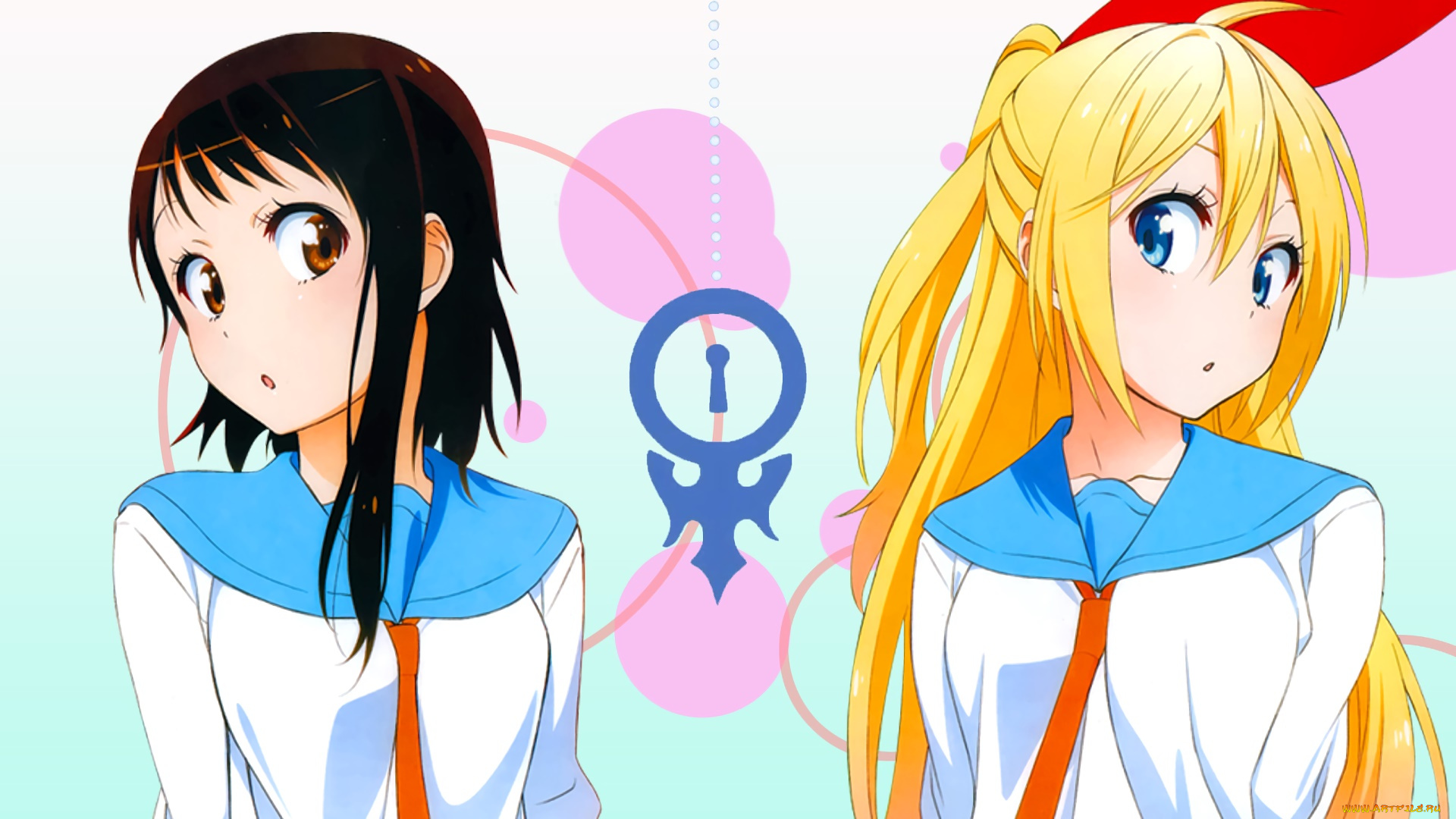 аниме, nisekoi, взгляд, девушки, фон