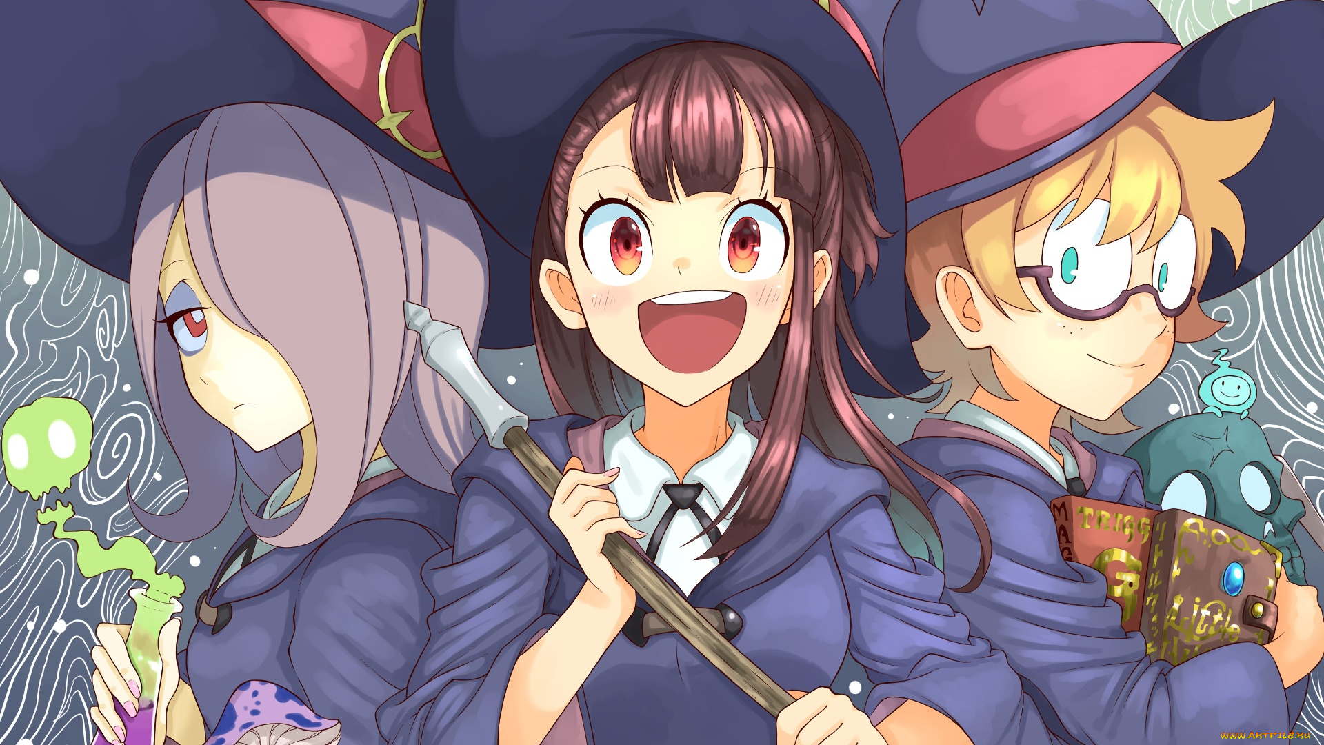 little, witch, academia, аниме, фон, взгляд, девушки