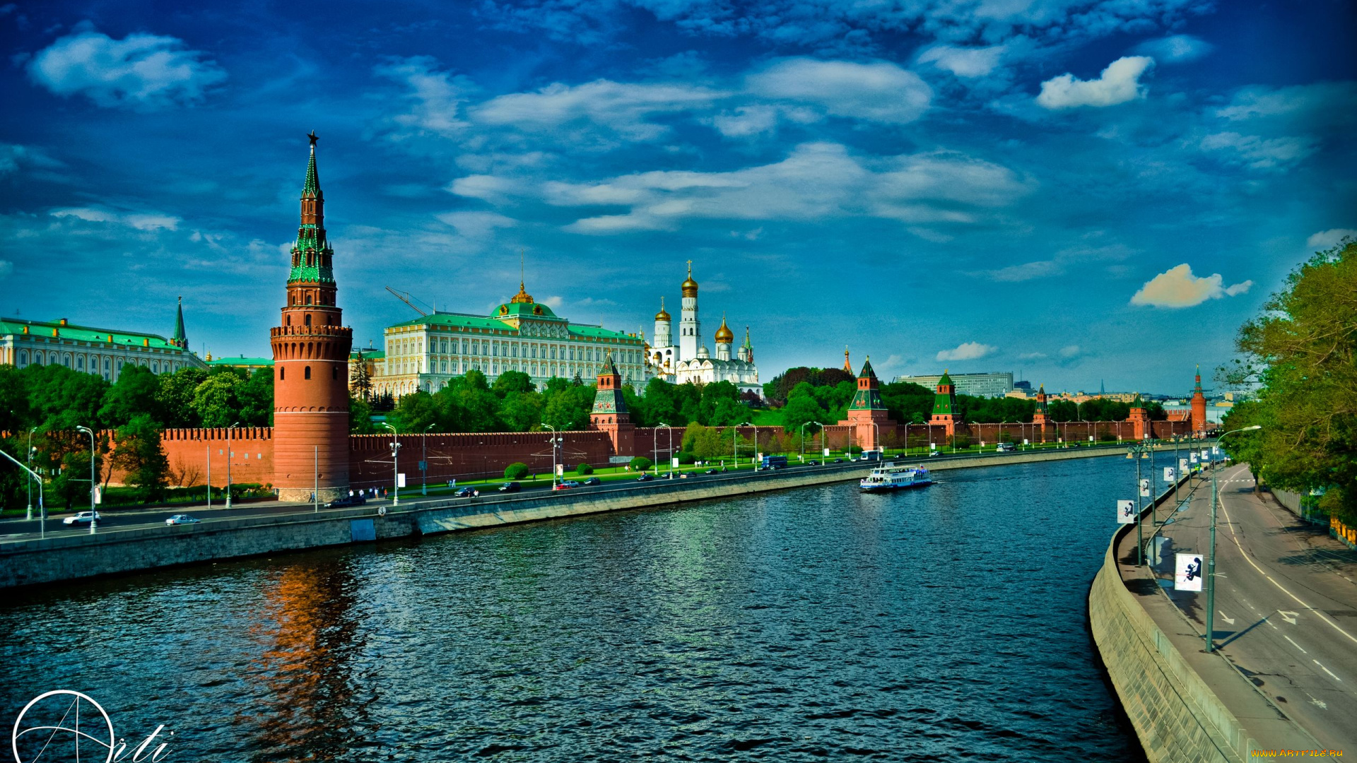 москва, города, россия, кремль, набережная, река