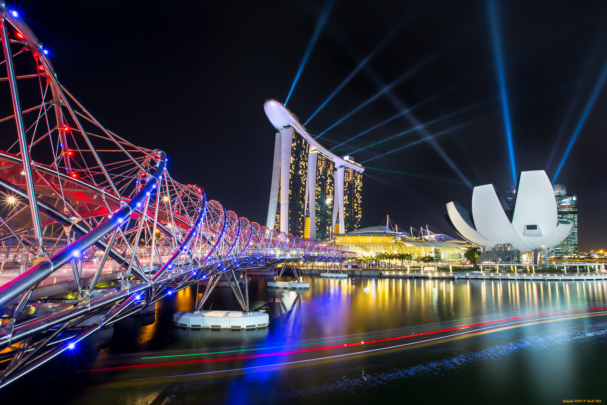Сингапур мост огни ночь скачать