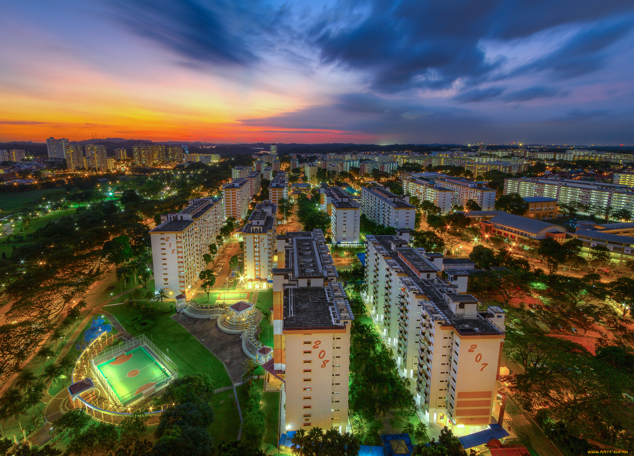 города, сингапур, дома, здания