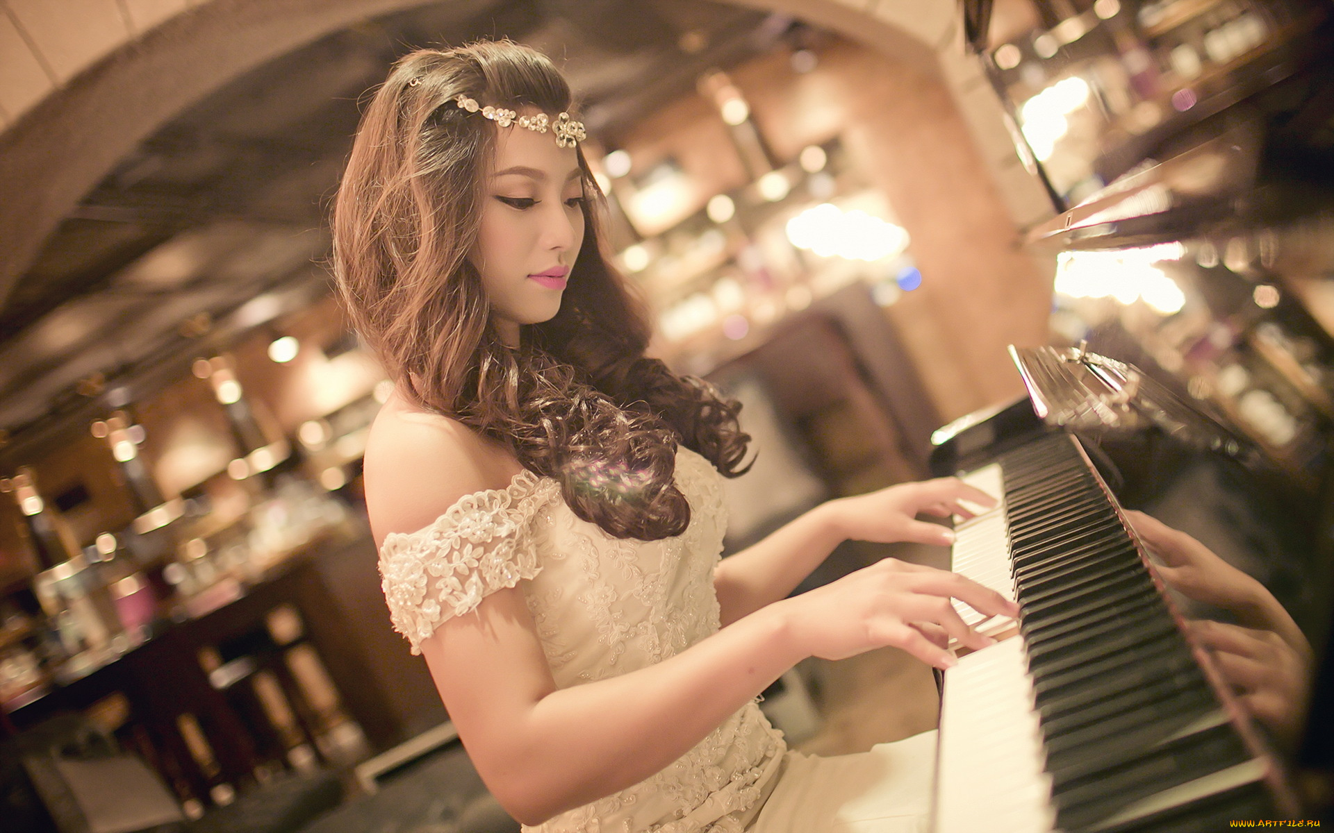 музыка, -, другое, пианино, девушка, азиатка