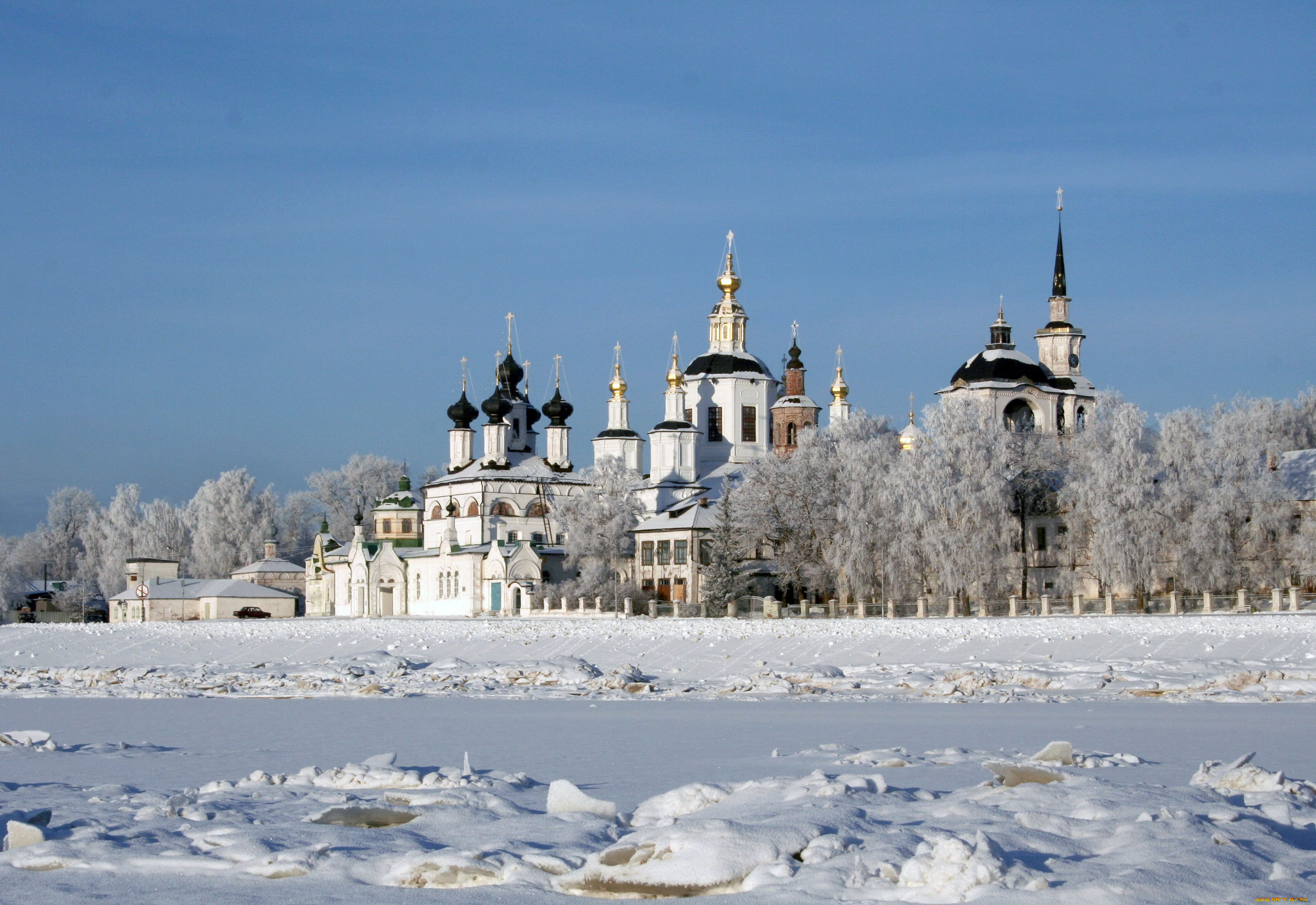 великий, устюг, города, -, православные, церкви, , монастыри, великий, устюг, зима, река, монастырь