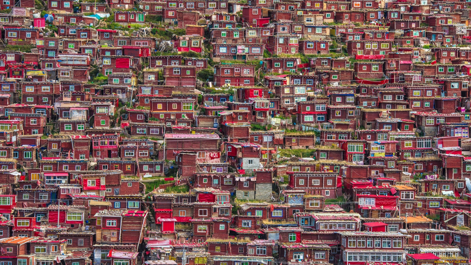 города, -, панорамы, гардзе-тибетский, автономный, округ, провинции, сычуань, город, домики, larung, gar, китай