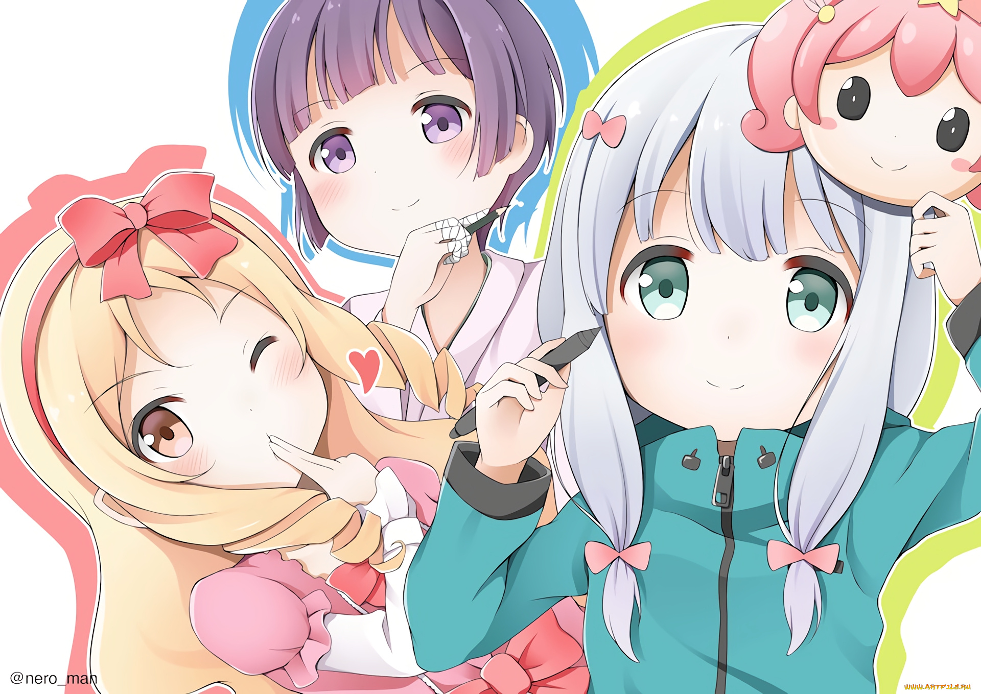 аниме, eromanga-sensei, взгляд, девушки, фон